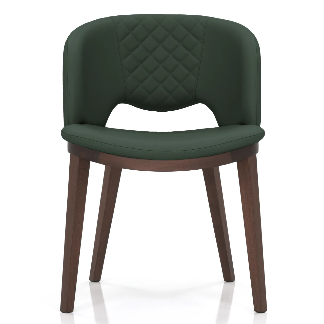 DARK GREEN - Fashion Q Side Chair, modern style, dark green leather seat and back with diamond quilting, Noce Canaletto wood frame, front