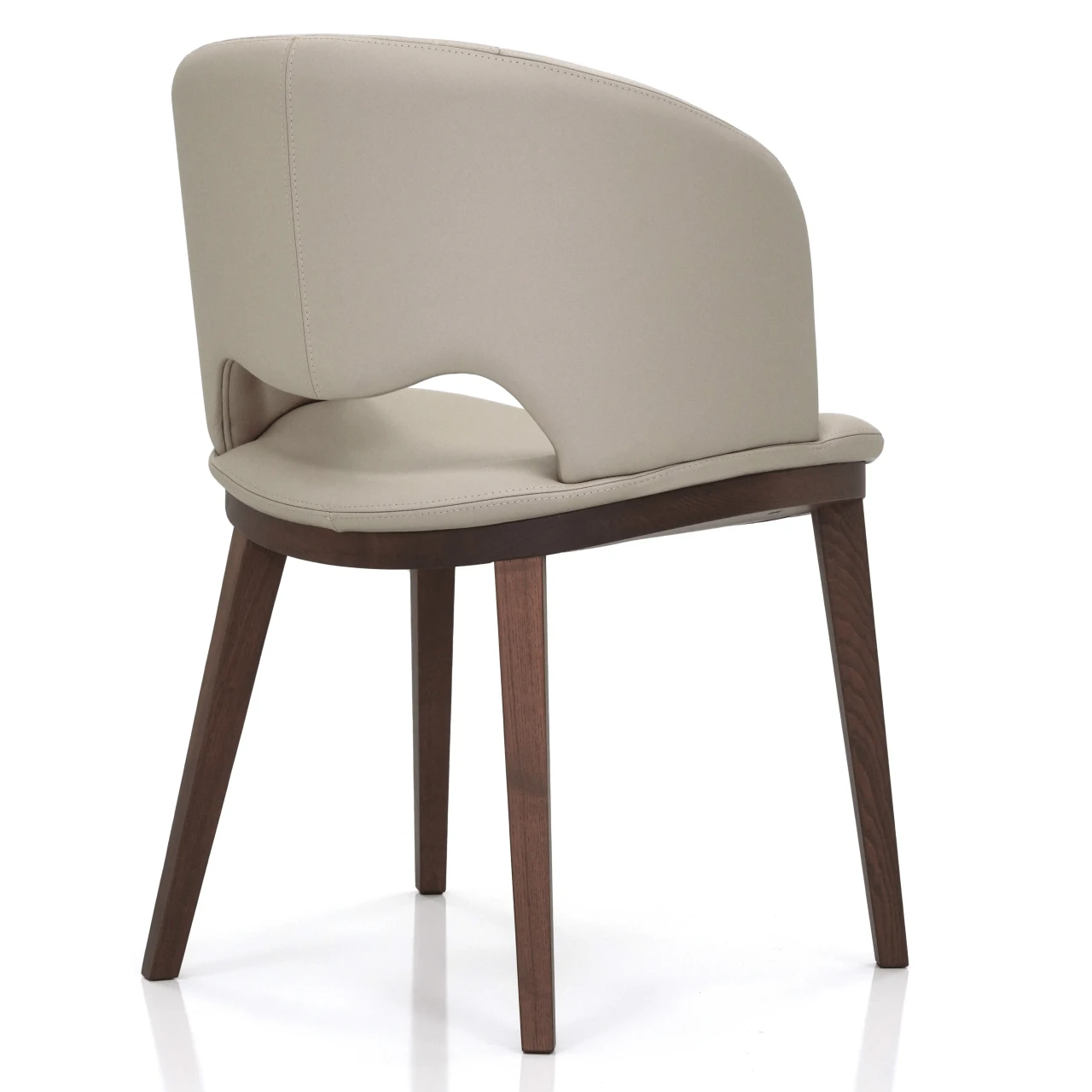 IVORY - Fashion Q Side Chair, modern ivory leather seat and back with Noce Canaletto wood frame, rear three-quarter view.