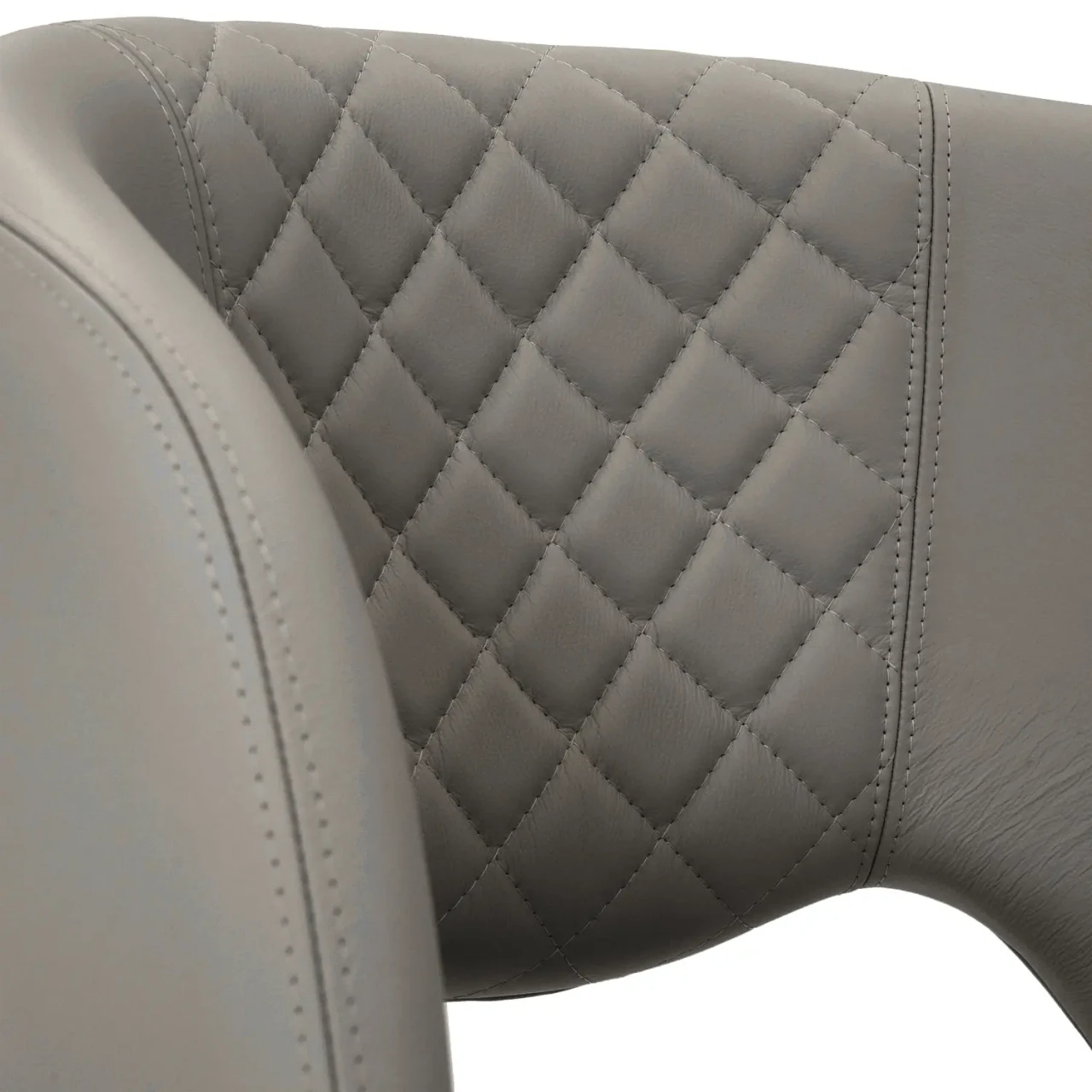 ASH GREY || Closeup - Close-up angle of Fashion Q Side Chair in Ash Grey Leather featuring a diamond quilted pattern on the seat and back.