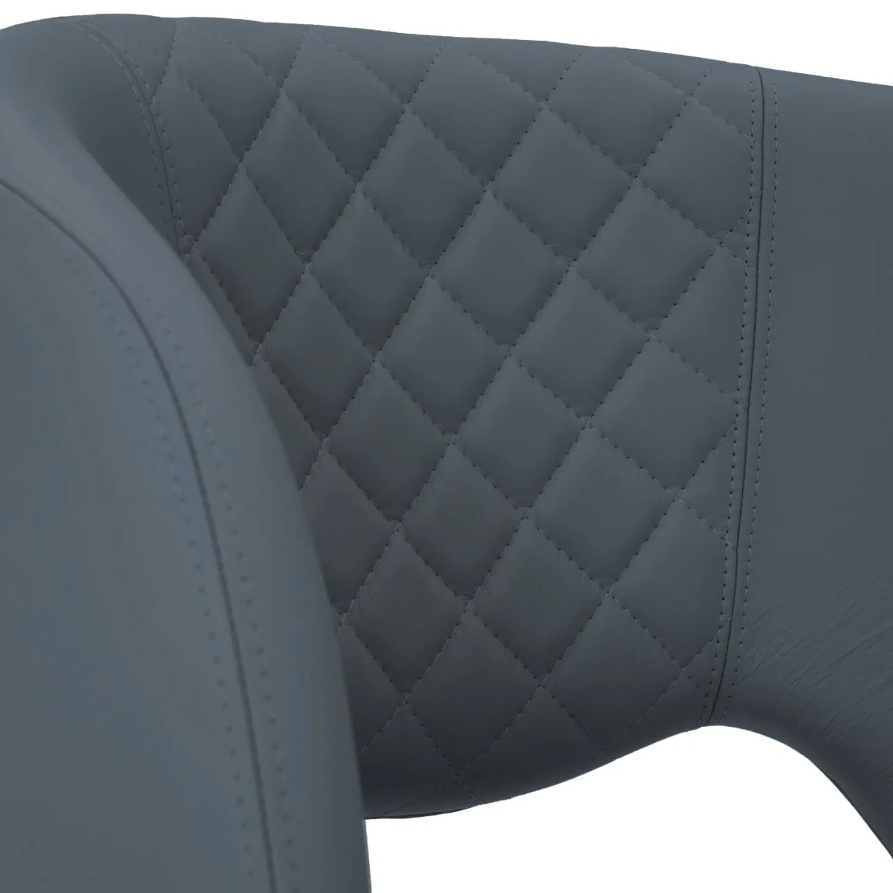 BLUE || Closeup - Close-up angle of Fashion Q Side Chair in River Blue leather featuring diamond quilted stitching on the backrest.