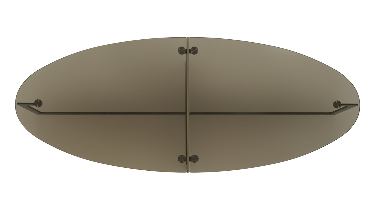 BRONZE GLASS/AGED BRASS - Cross Oval Cocktail Table View from Front