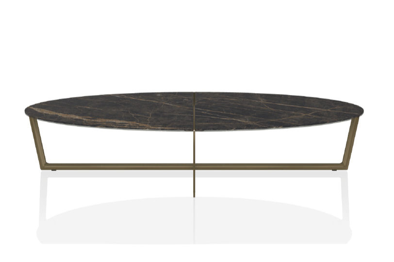 MATTE NOIR/AGED BRASS - Cross Oval Cocktail Table Front View