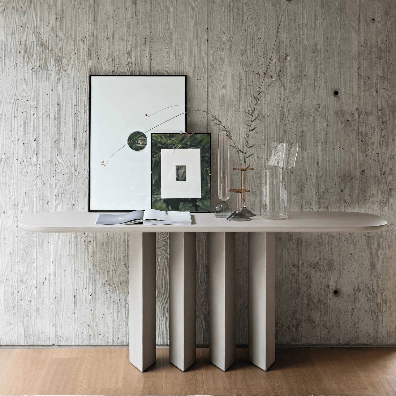 Geometric Console Shown in an Entryway Setting