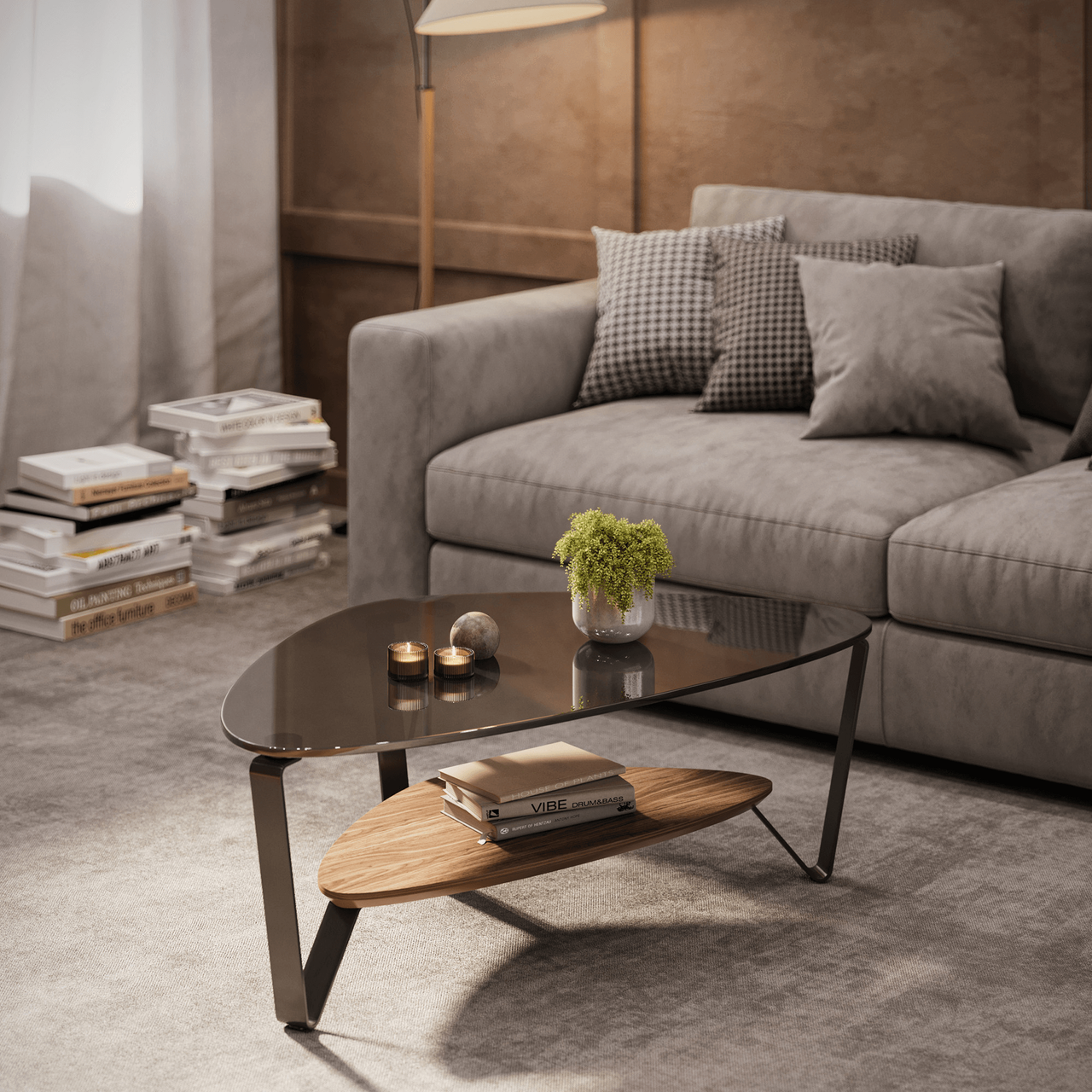 NATURAL WALNUT - Dino Small Cocktail Table Shown in a Living Room Setting