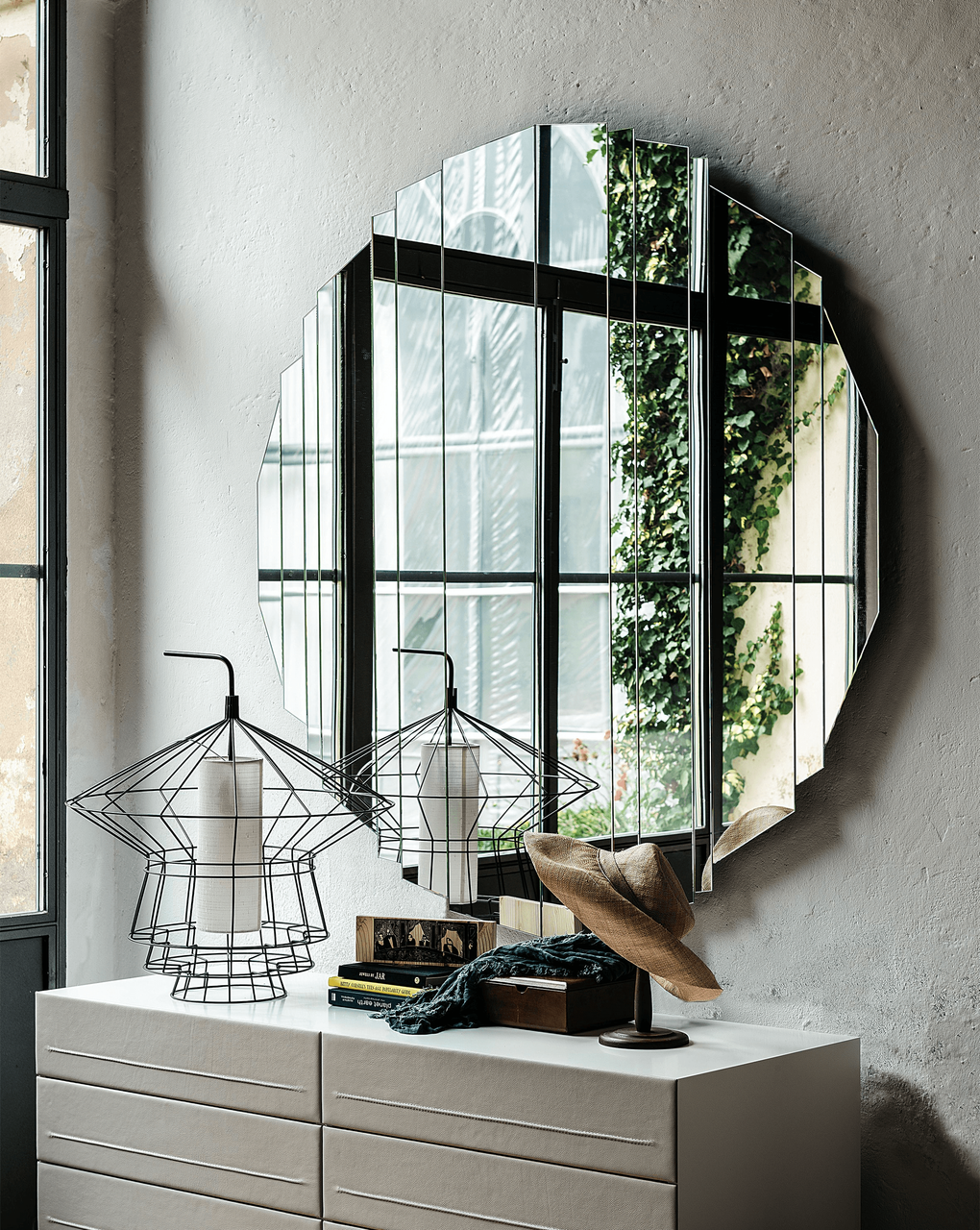 Stripes Round Mirror Shown Staged