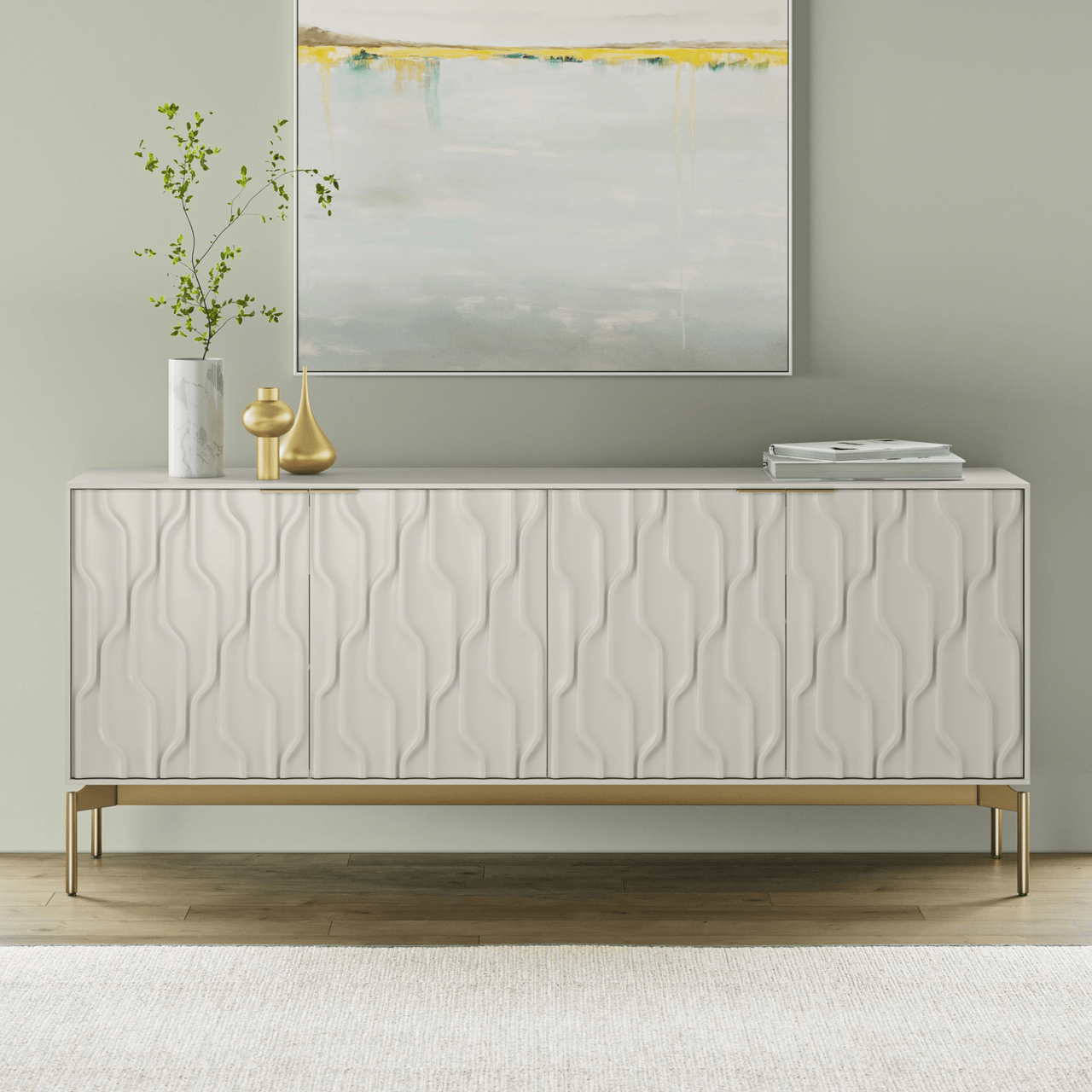 STONE/BRASS - Mesa Sideboard Shown in a Living Room Setting