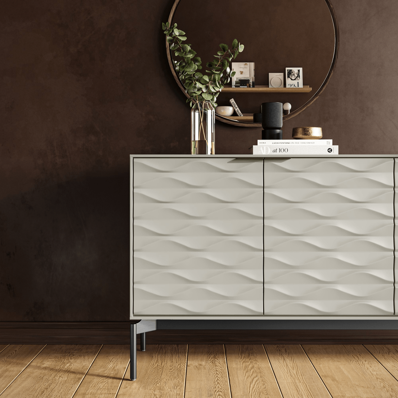 STONE/CARBON - Ripple Sideboard Shown in a Living Room Setting