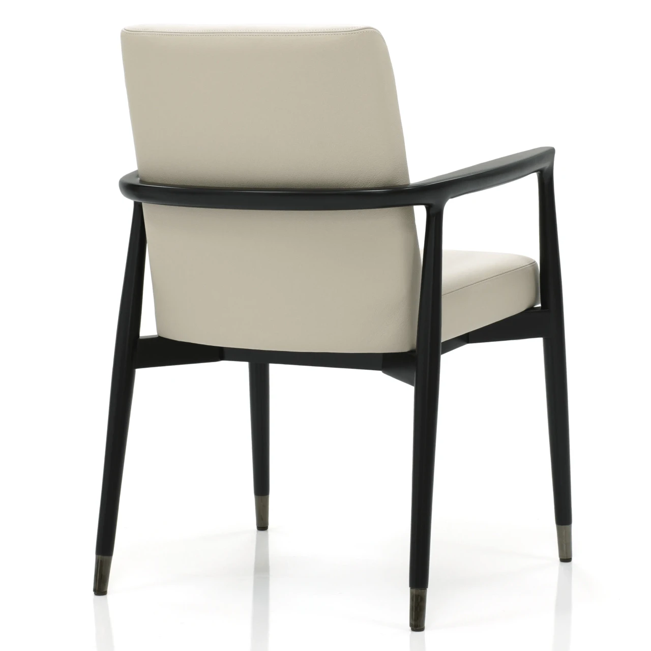 Malerba Next Level Arm Chair, modern style, beige leather seat and back, matt black wood frame, rear three-quarter view