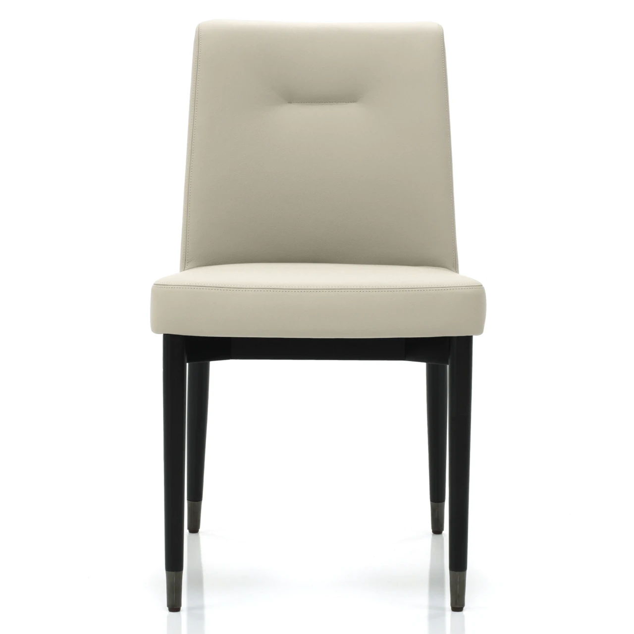 Malerba Next Level Side Chair, beige leather seat and back, matt black wood frame with black chrome leg caps, front view