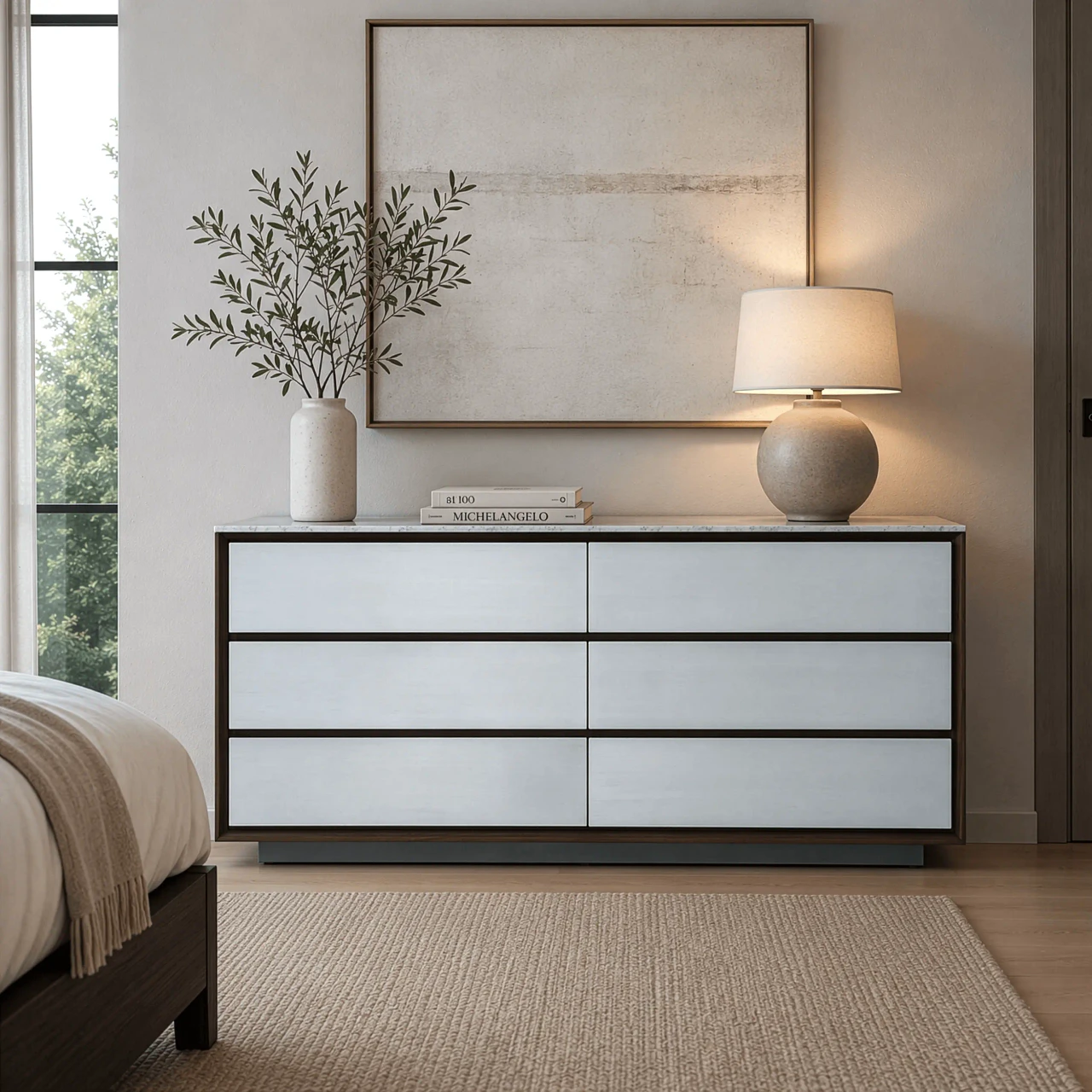 Bella New  6 Drawer Dresser Shown in a Bedroom Setting