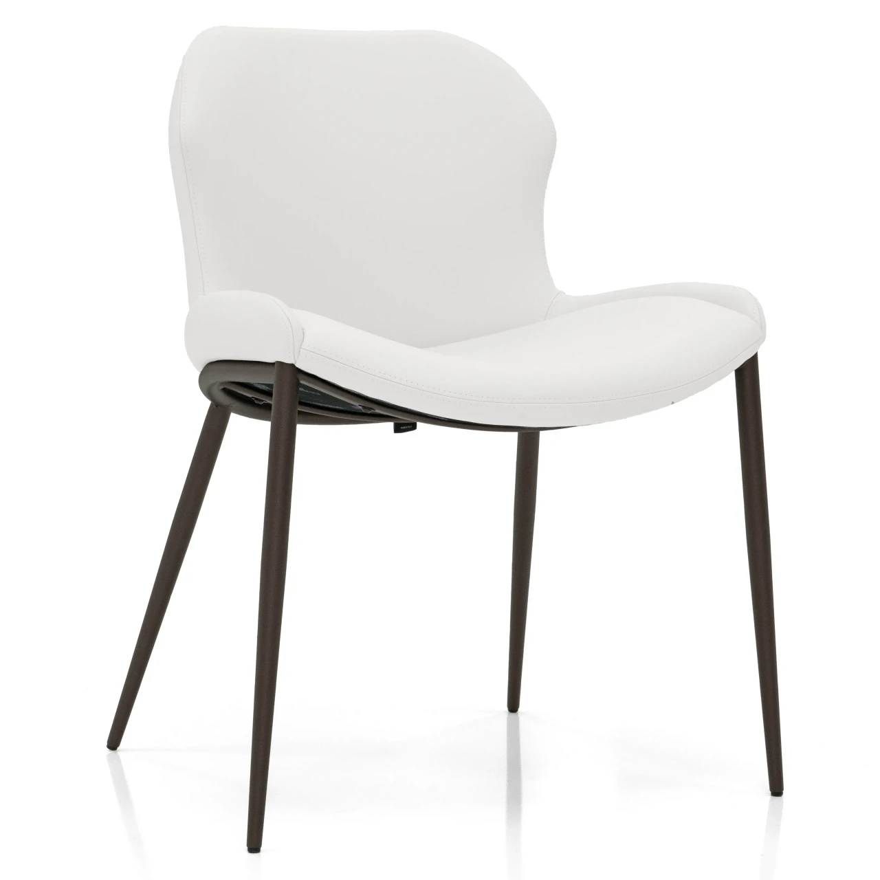 BIANCO - Cattelan Rachel Ml Side Chair in Bianco Soft Leather with Bronze Embossed Steel Legs, three-quarter front view