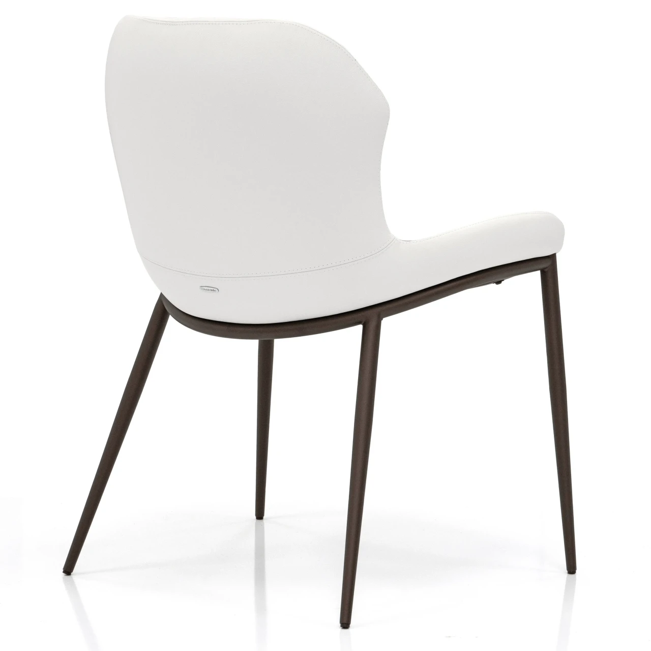 BIANCO - Cattelan Rachel Ml Side Chair in Bianco Soft Leather with Bronze Embossed Steel Legs, rear three-quarter view