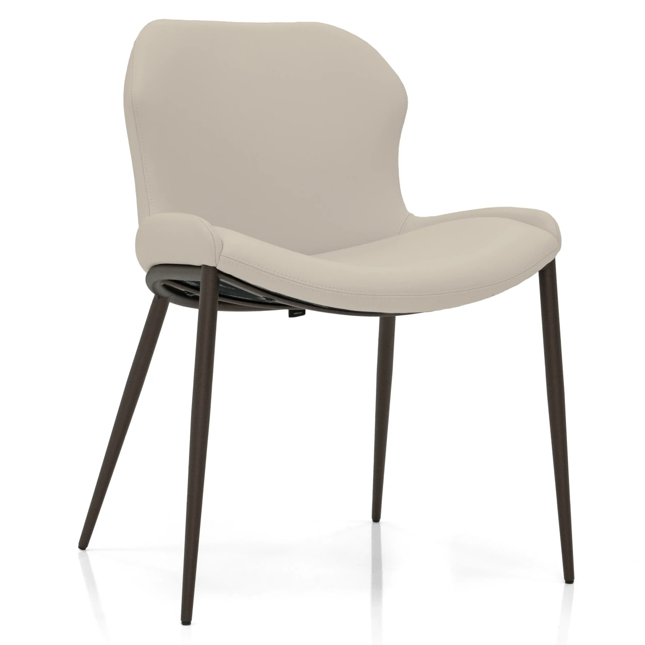 LINO - Cattelan Rachel Ml Side Chair in Lino Soft Leather with Bronze Embossed Steel Legs, three-quarter view.