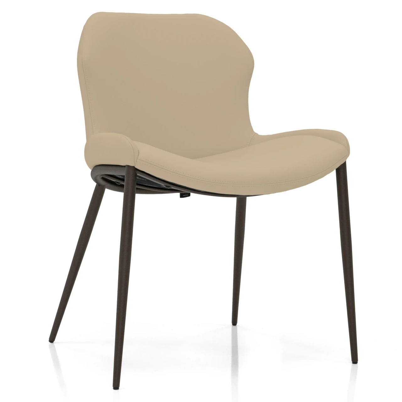 CASHMERE - Cattelan Rachel Ml Side Chair in Cashmere Soft Leather with Bronze Embossed Steel Legs, three-quarter view.