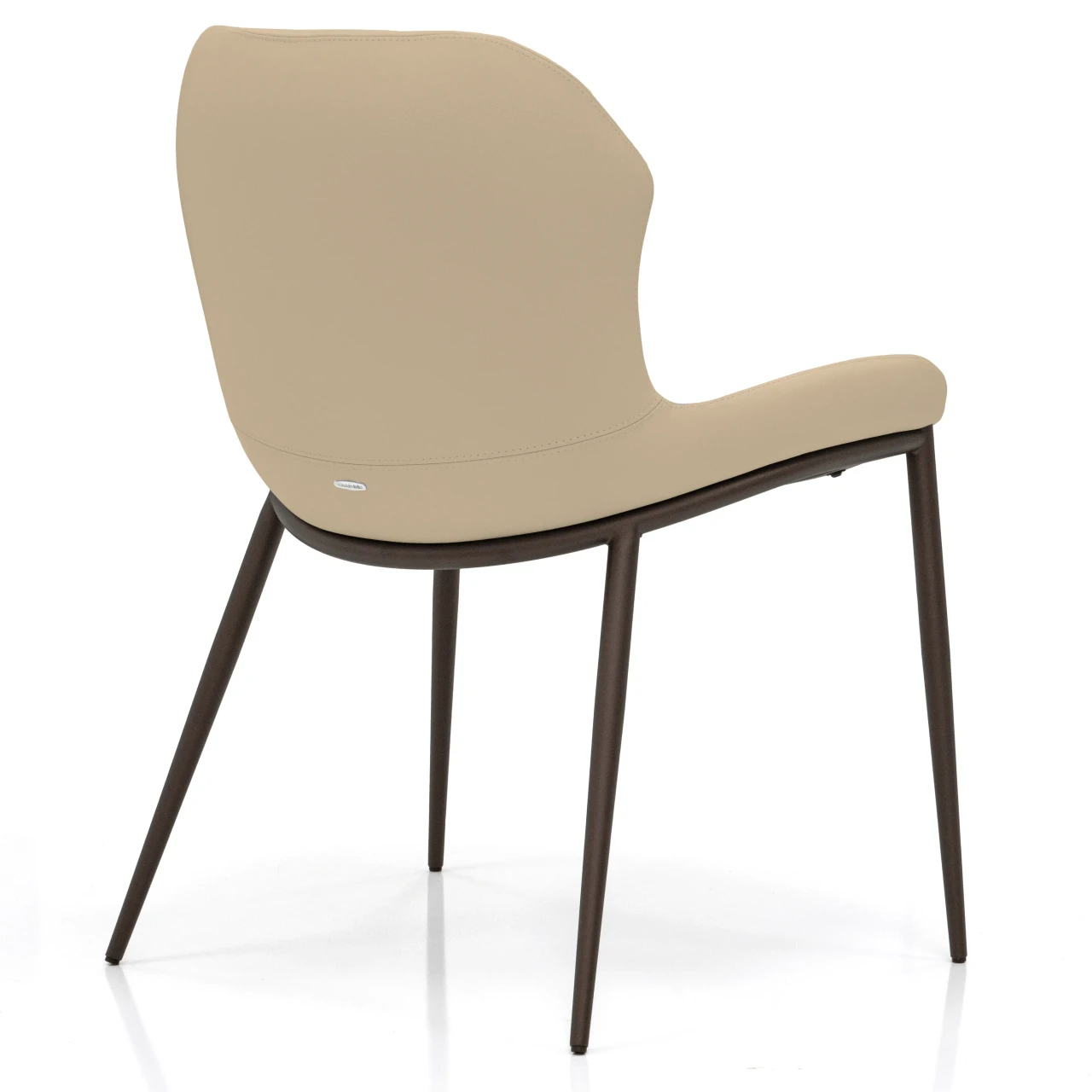 CASHMERE - Cattelan Rachel Ml Side Chair in Cashmere Soft Leather with Bronze Embossed Steel Legs, rear three-quarter view