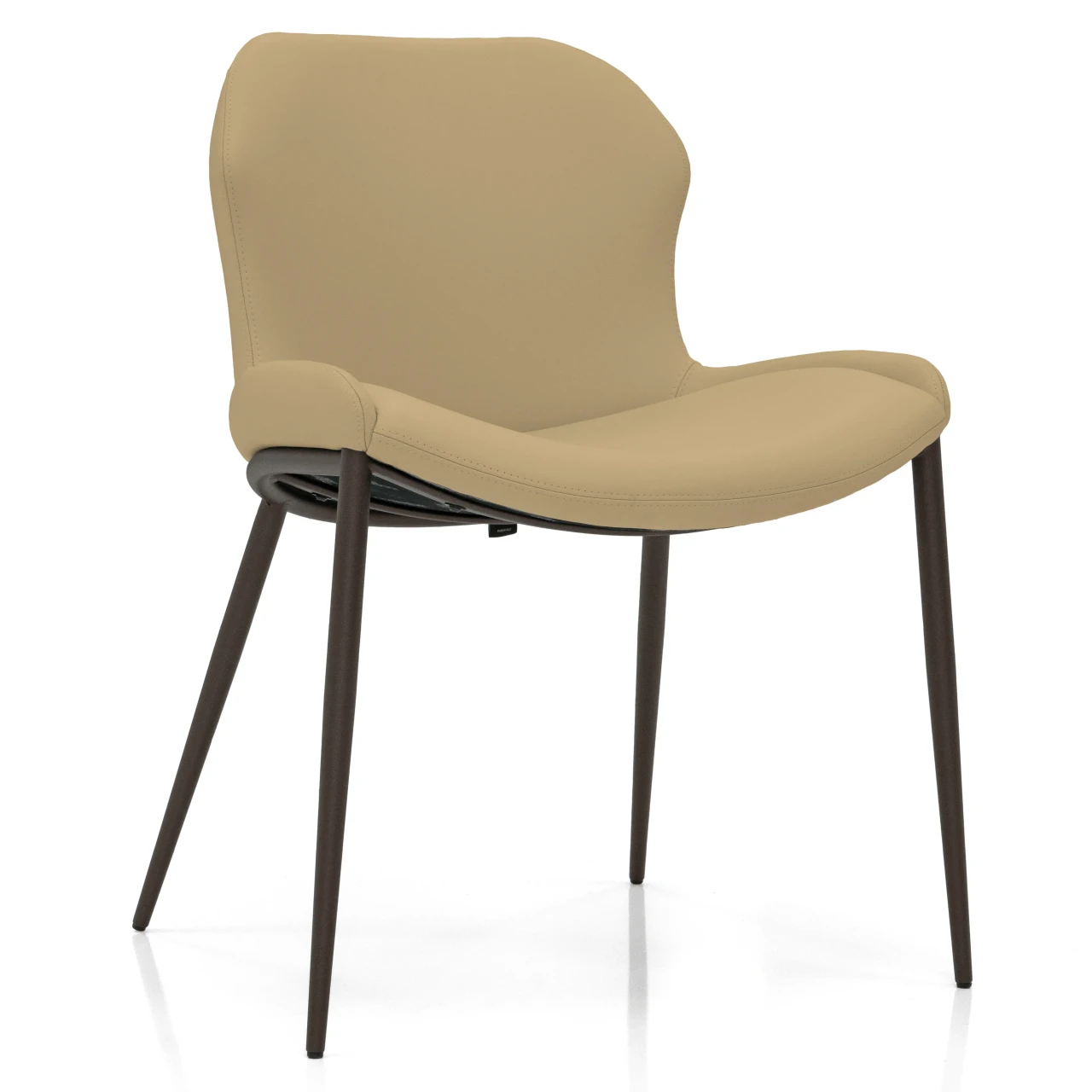 SAFARI - Cattelan Rachel Ml Side Chair in Safari Soft Leather with Bronze Embossed Steel Legs, three-quarter view.