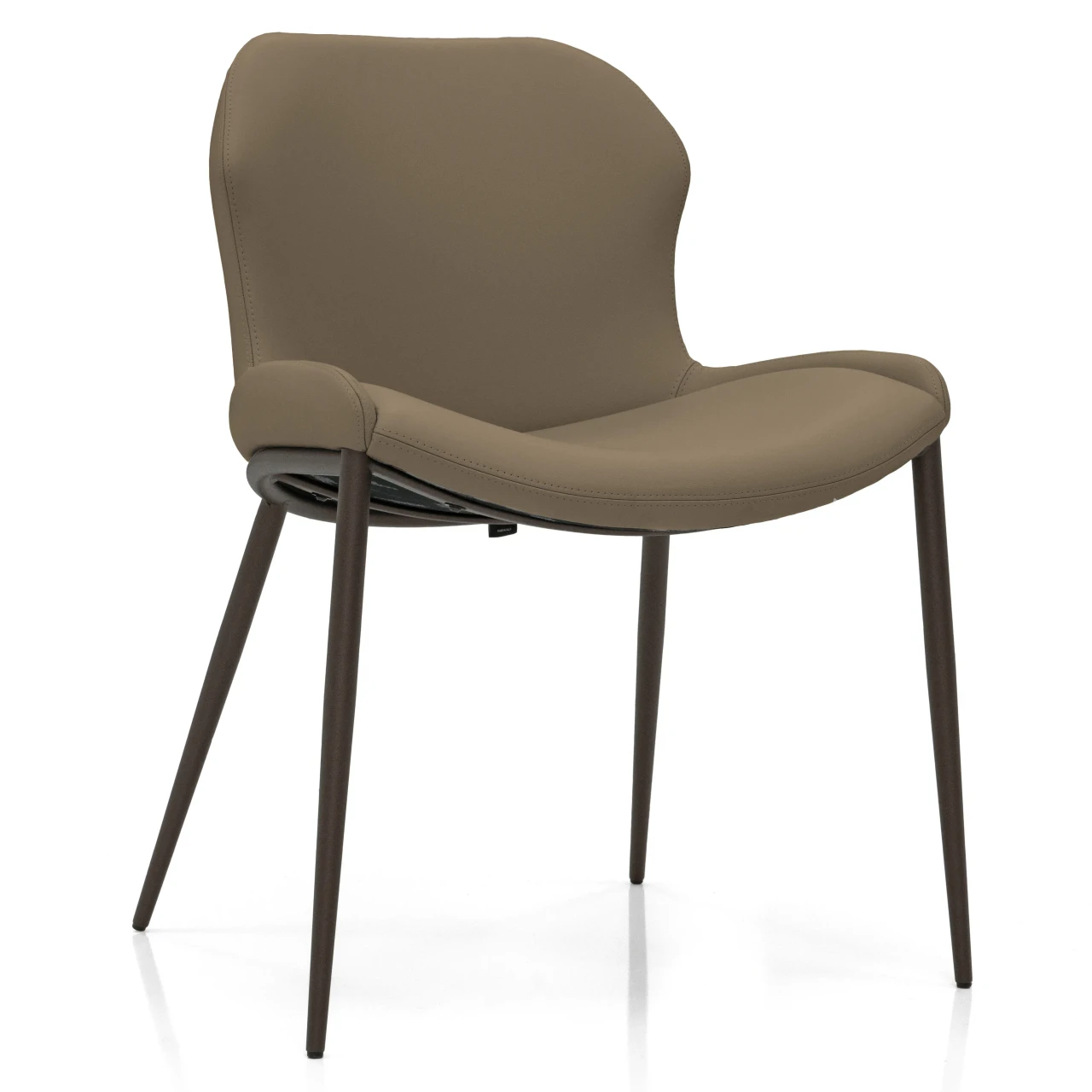 FANGO - Cattelan Rachel Ml Side Chair in Fango soft leather with bronze embossed steel legs, three-quarter view.