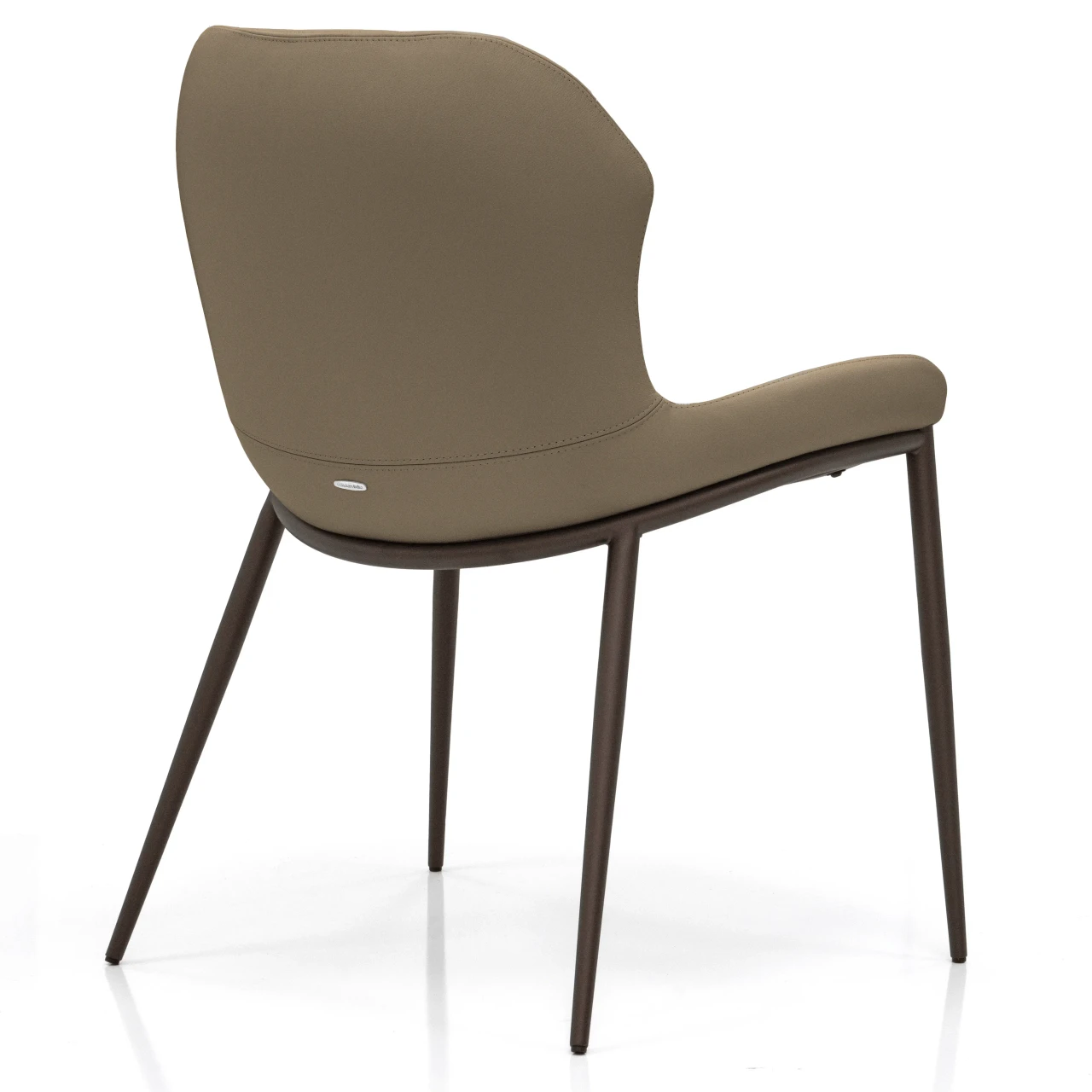 FANGO - Cattelan Rachel Ml Side Chair in Fango soft leather with bronze embossed steel legs, rear three-quarter view.