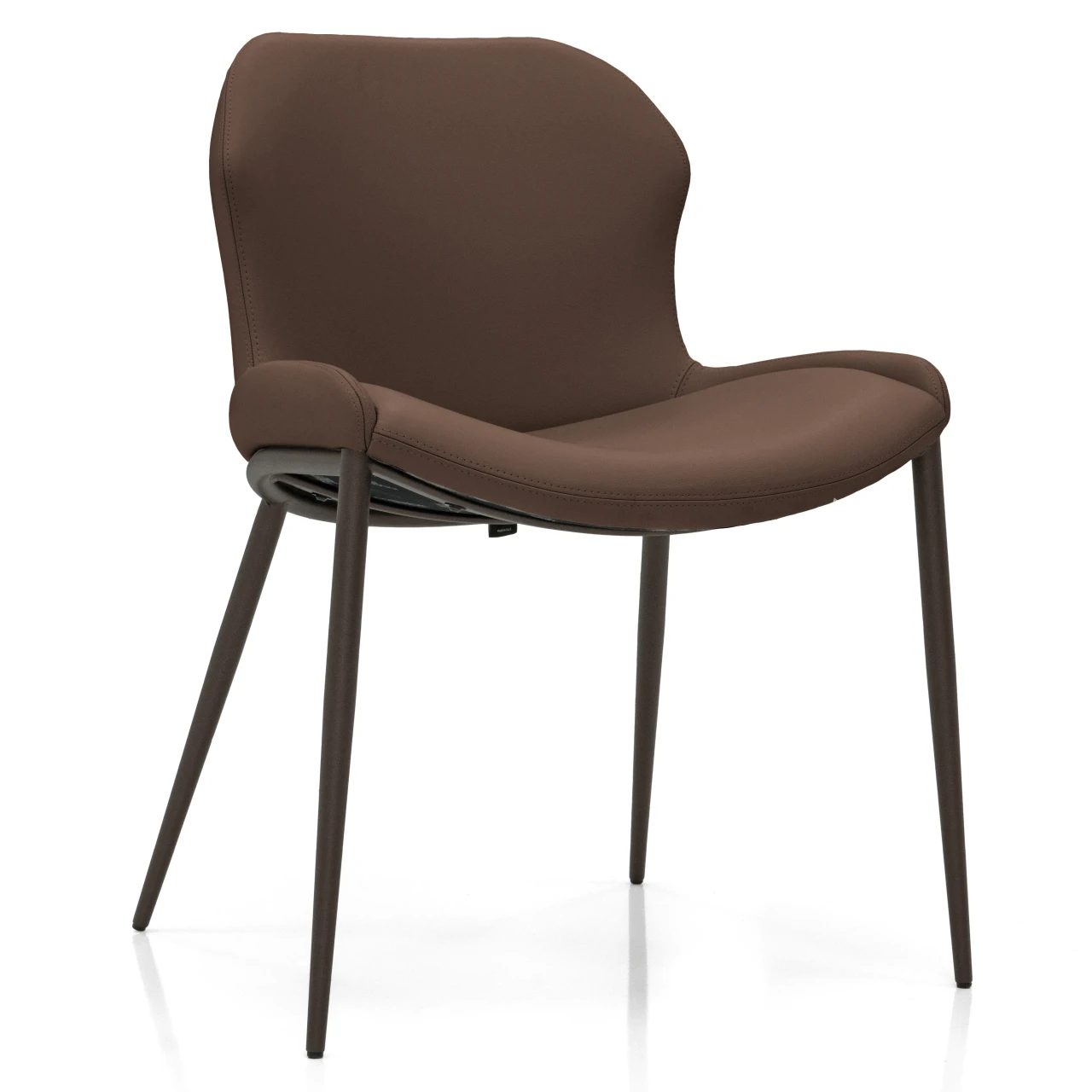 TABACCO - Cattelan Rachel Ml Side Chair in Tabacco Soft Leather with Bronze Embossed Steel Legs, three-quarter view.