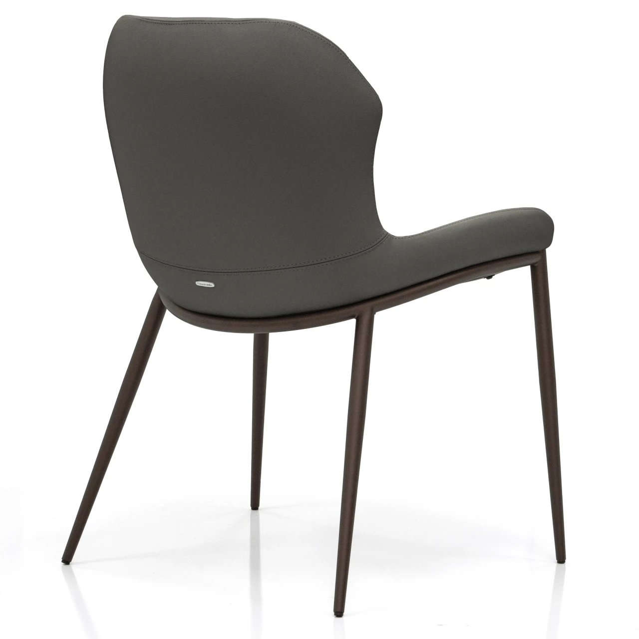 SMOKE - Cattelan Rachel Ml Side Chair in Smoke Soft Leather with Bronze Embossed Steel Legs, rear three-quarter view