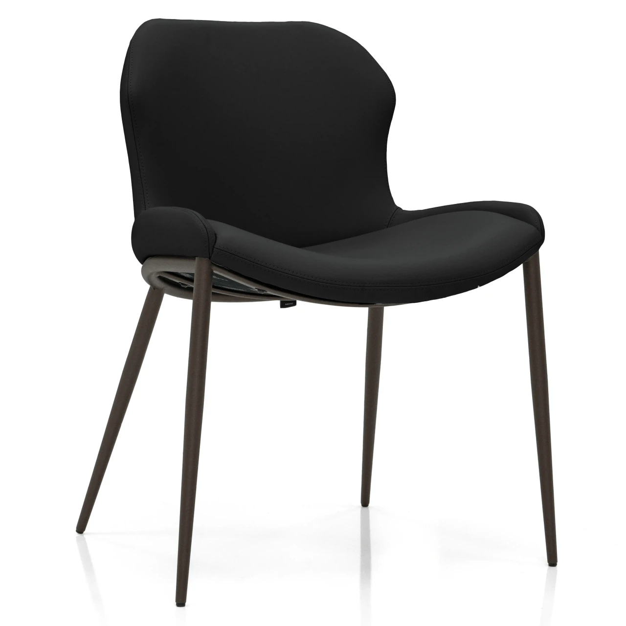 NERO - Cattelan Rachel Ml Side Chair in Nero Soft Leather with Bronze Embossed Steel Legs, three-quarter view.