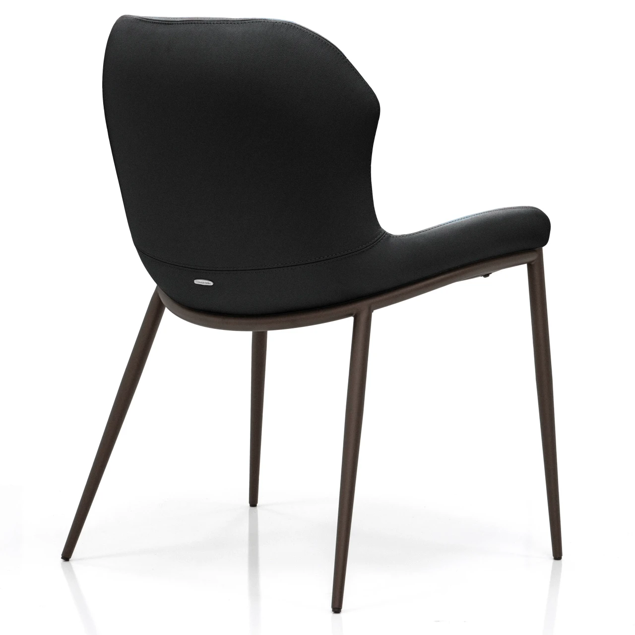 NERO - Cattelan Rachel Ml Side Chair in Nero Soft Leather with Bronze Embossed Steel Legs, rear view angle