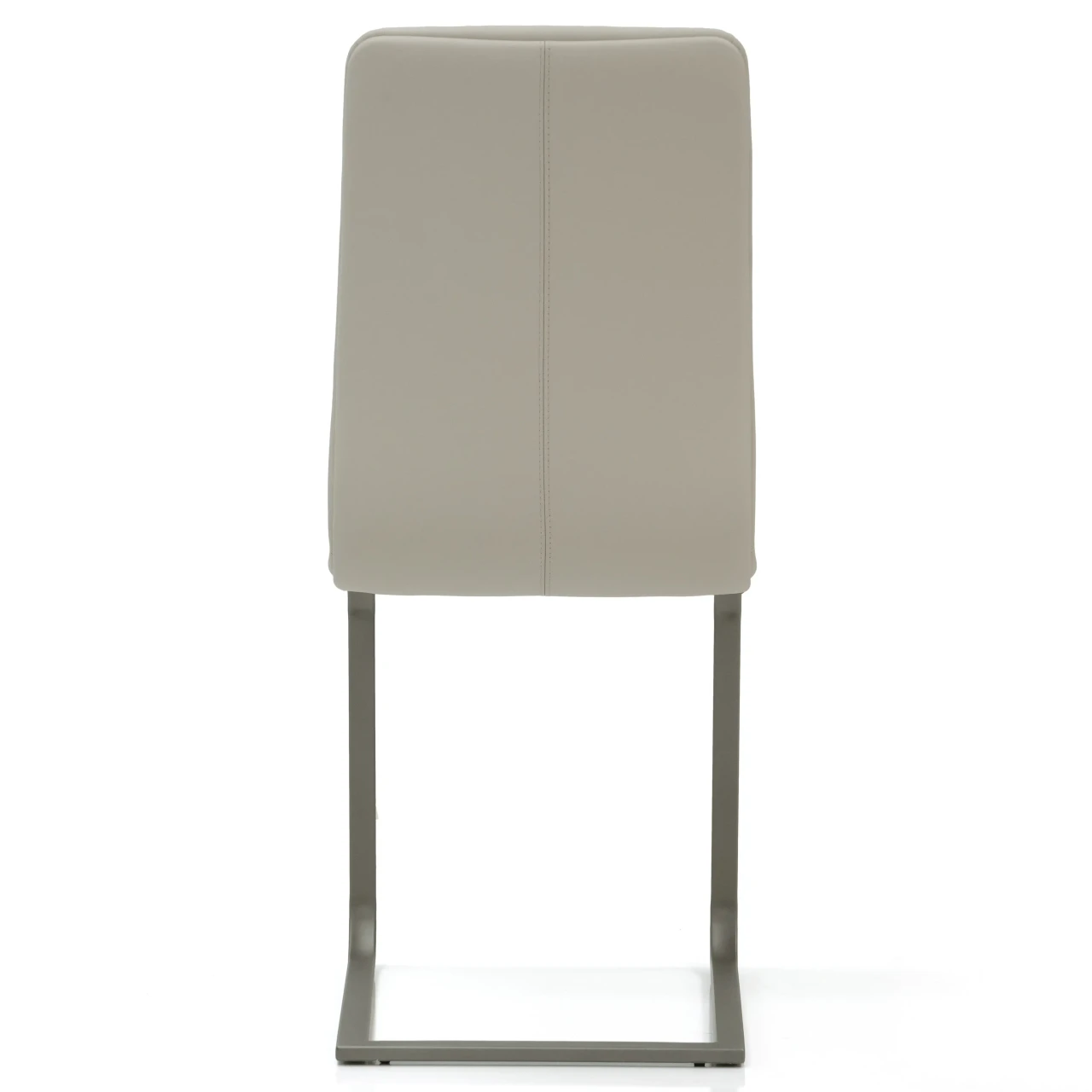 Toro Side Chair in beige leather with titanium powder coat frame, rear view, modern style.