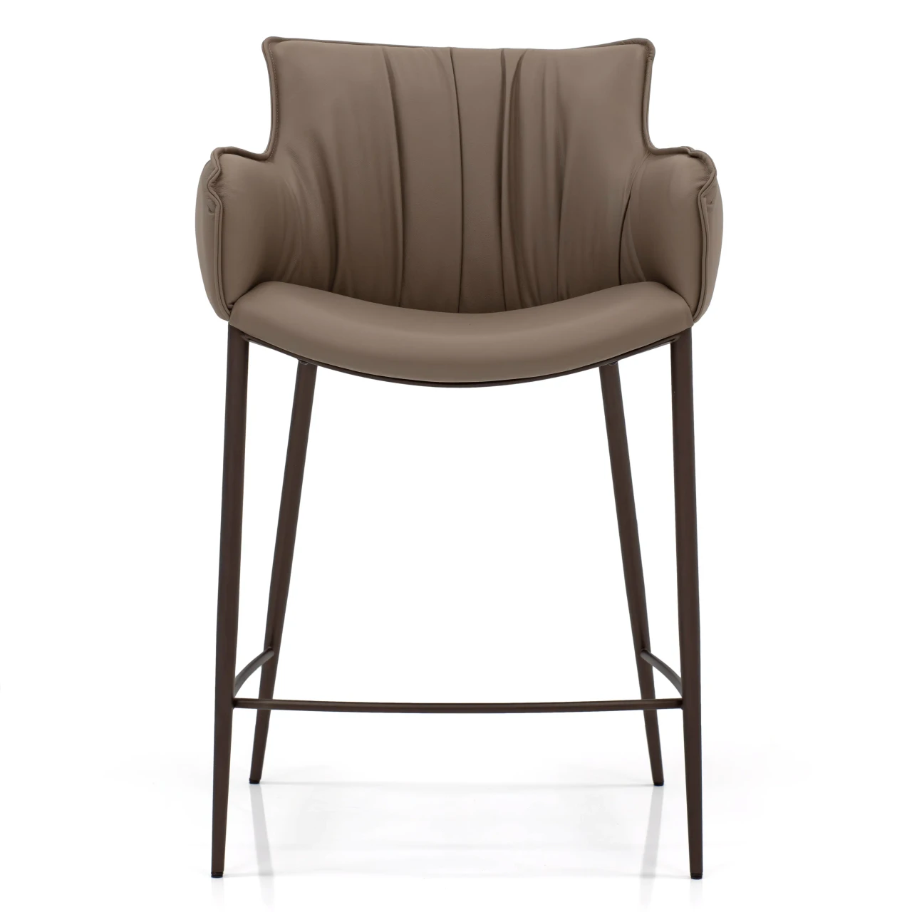 Cattelan Rhonda Counter Stool in Fango Soft Leather with Bronze Embossed Steel Frame, front view.