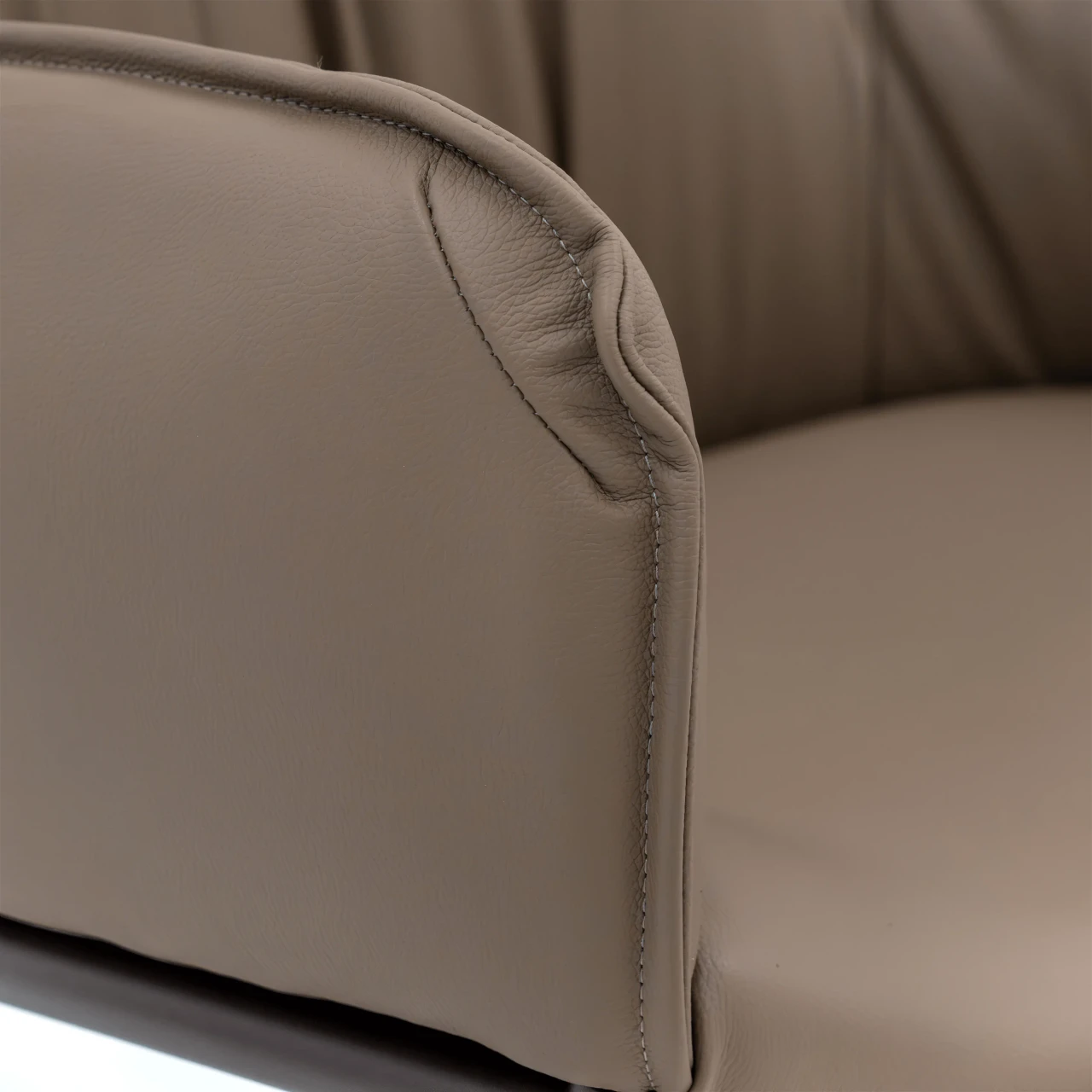 Closeup - Close-up angle of Cattelan Rhonda Counter Stool in Fango Soft Leather 942, showing detailed stitching and material texture.