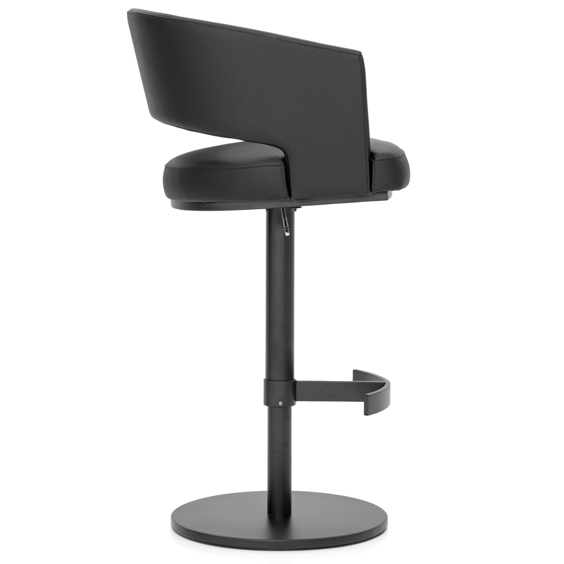 Circa Adjustable Bar Stool in Lavish Obsidian EcoPelle with Carbon Frame Post and Footrest, side view