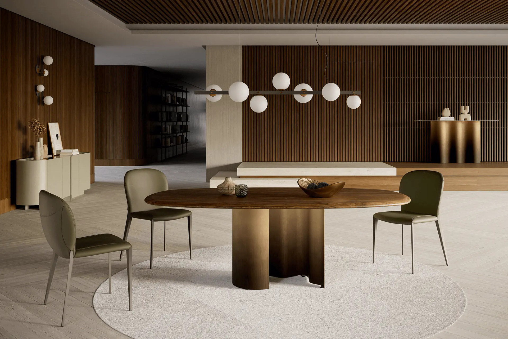 OXYBRASS/WALNUT - Shown here in the Canaletto Walnut top and Oxybrass Base