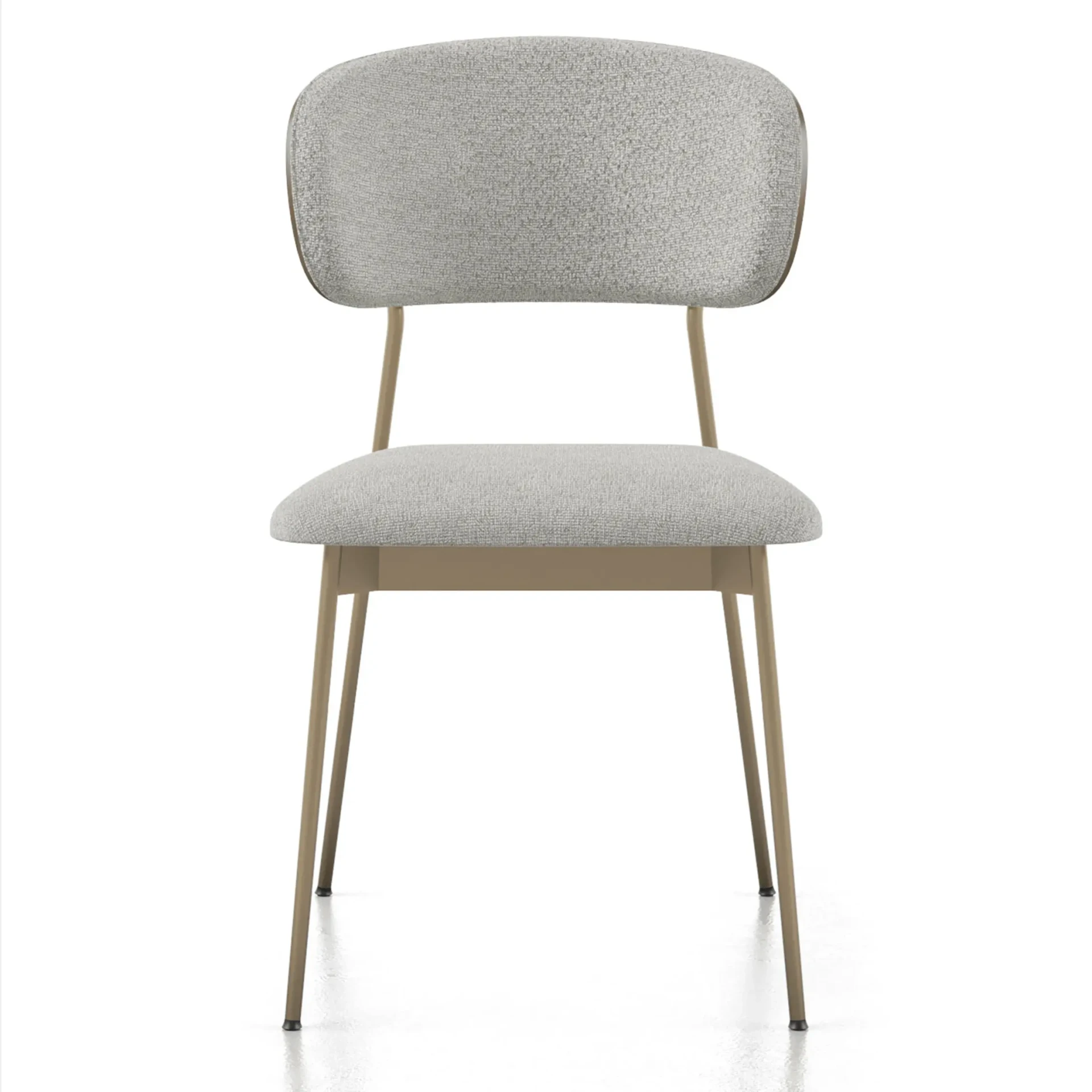 BDI Cove Dining Chair, modern style, oatmeal fabric and bronze metal frame, front view, set of 2.