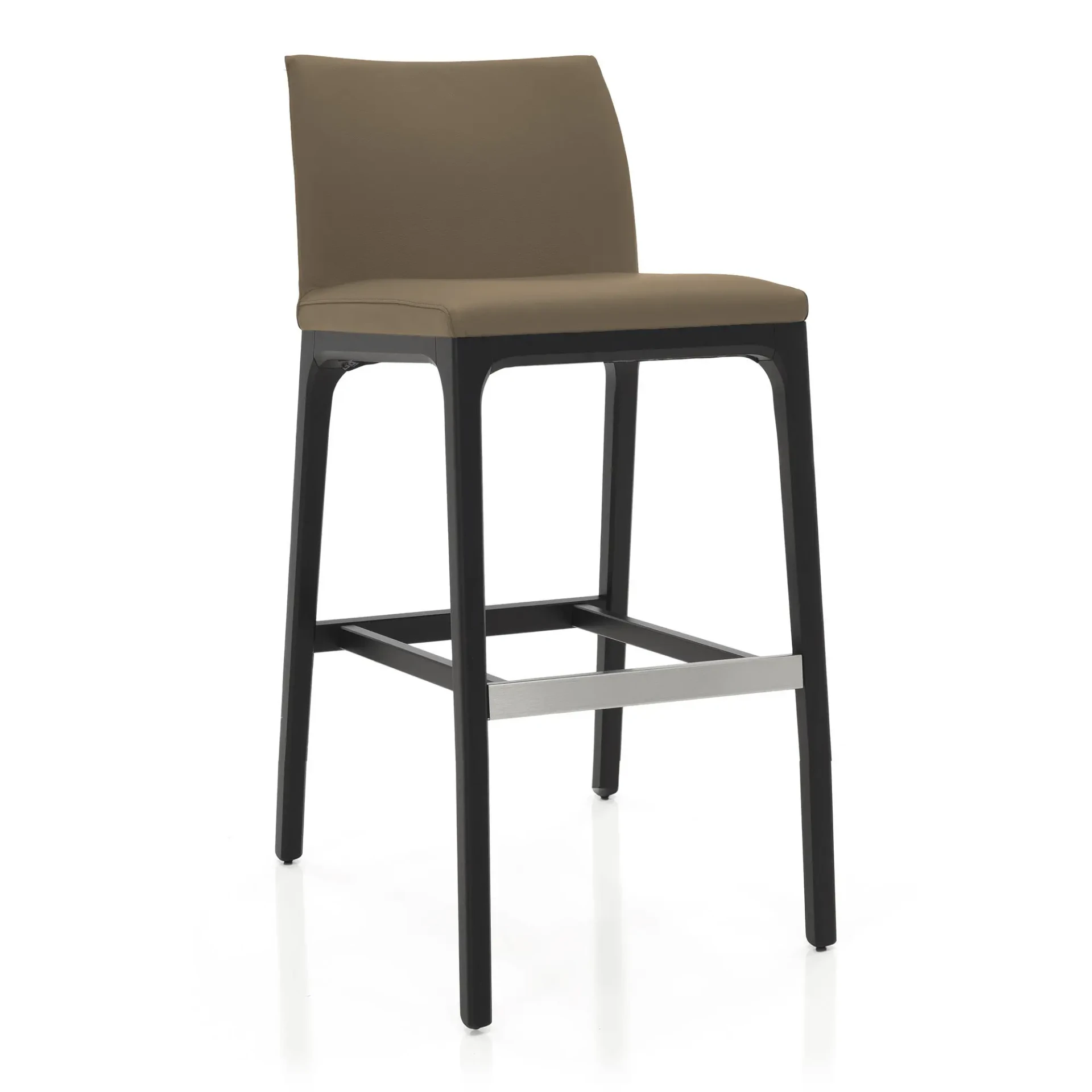 FANGO - Cattelan Arcadia Couture Bar Stool, Fango soft leather, matt black stained beech frame, 30 inch seat, three-quarter view