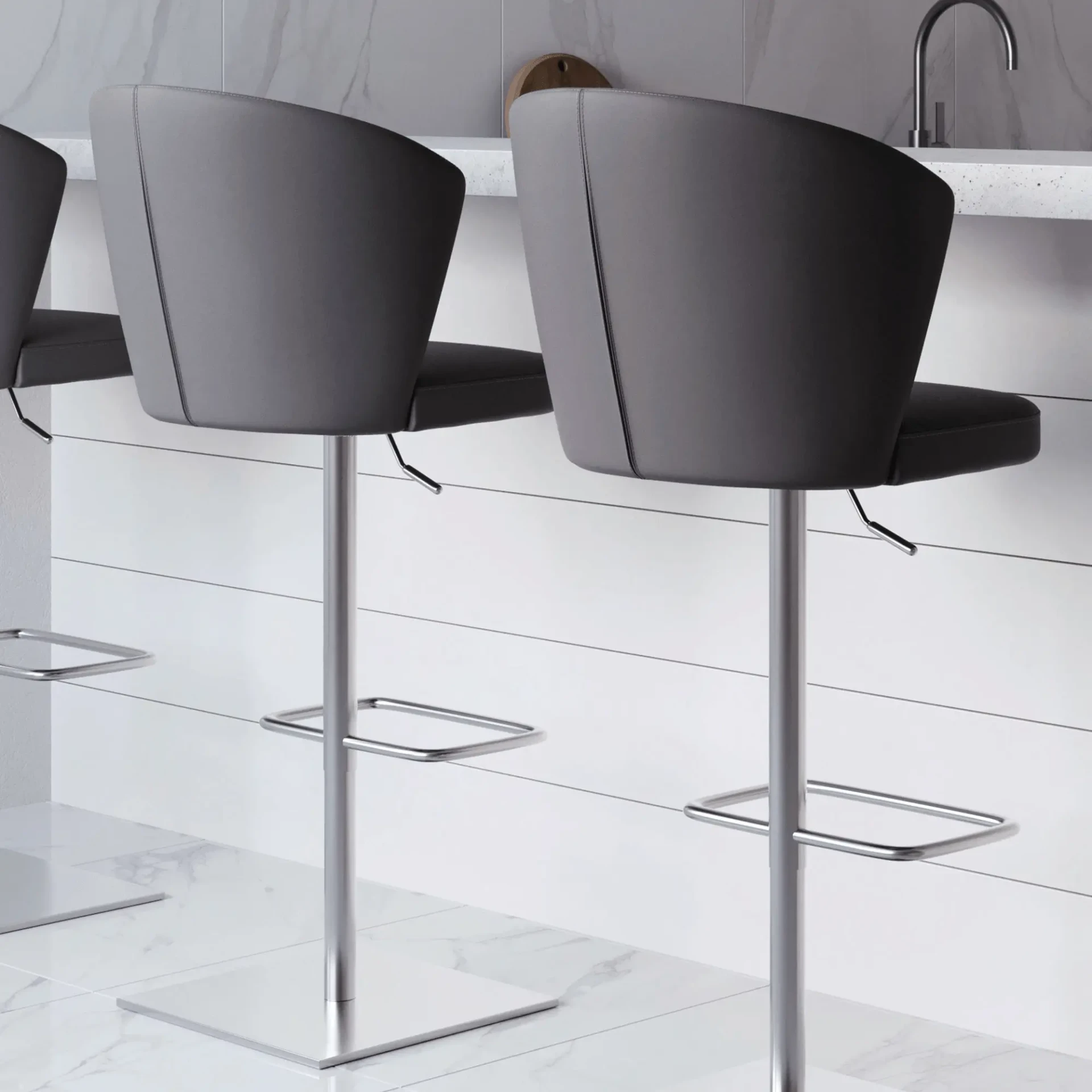 GREY LEATHER - Tess Bar Stool Shown in a Kitchen Setting