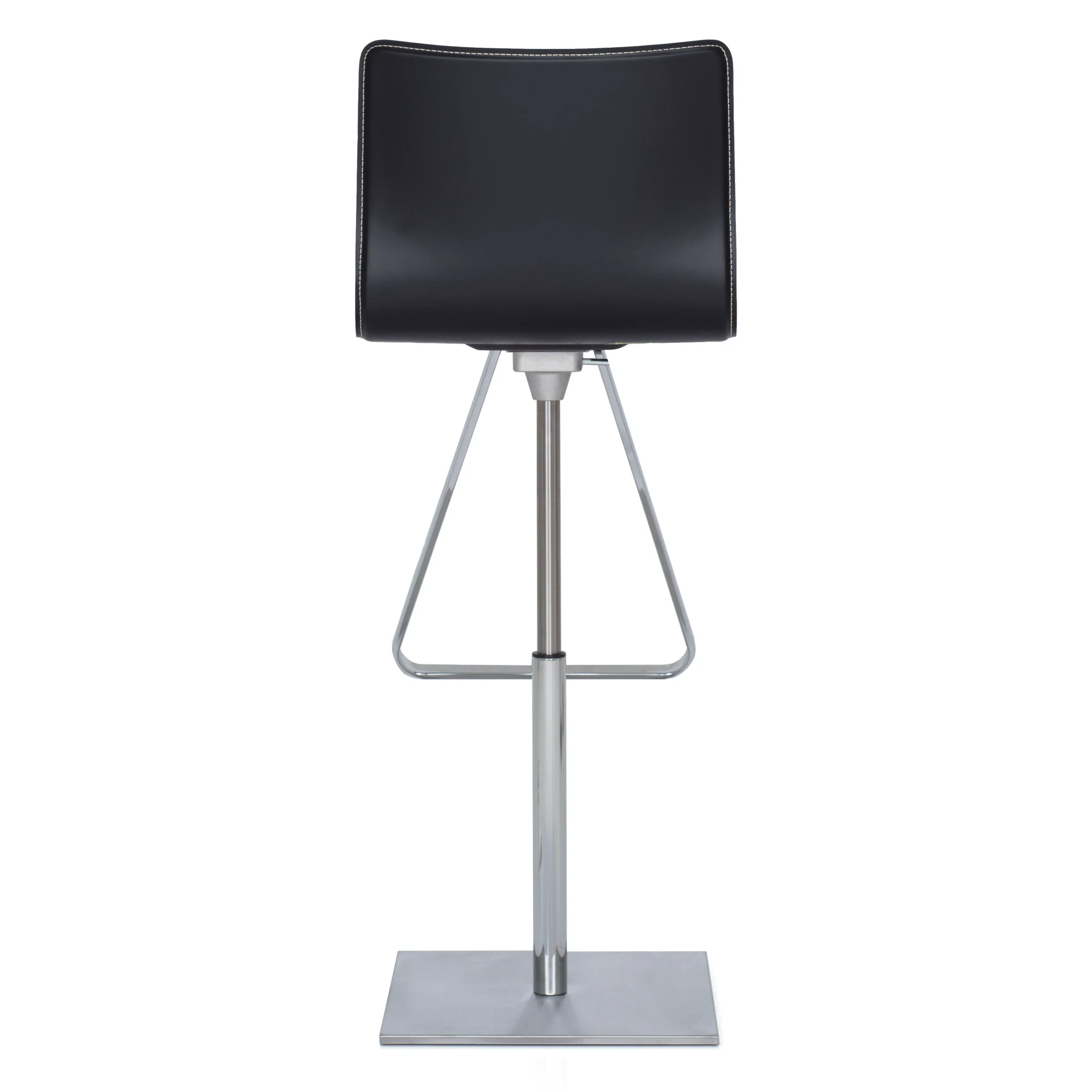 BLACK LEATHER/CHROME - Cattelan Toto Bar Stool, modern, black leather with beige contrast stitching, satin steel base, chrome post, front view