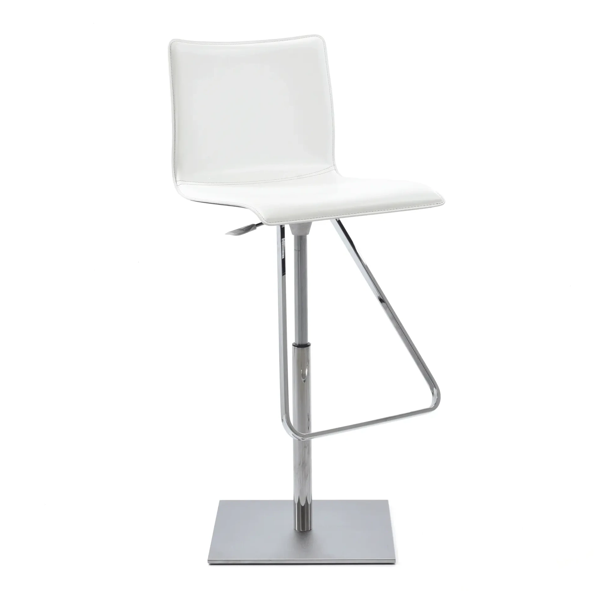 WHITE LEATHER/CHROME - Cattelan Toto Bar Stool in Bianco Leather 71 with Satin Steel Base and Chrome Post, side view