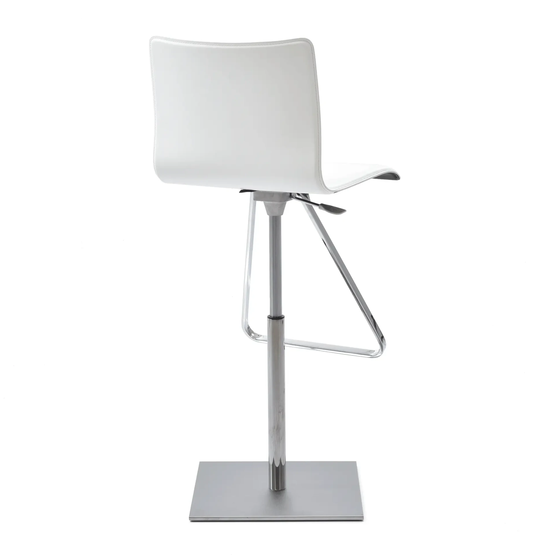 WHITE LEATHER/CHROME - Cattelan Toto Bar Stool in Bianco Leather 71 with Satin Steel Base and Chrome Post, side view