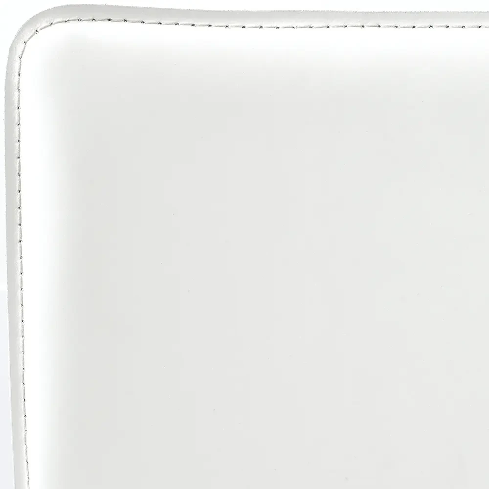 WHITE LEATHER/CHROME || Closeup - Close-up of Bianco Leather 71 Toto Bar Stool by Cattelan with beige stitching detail.