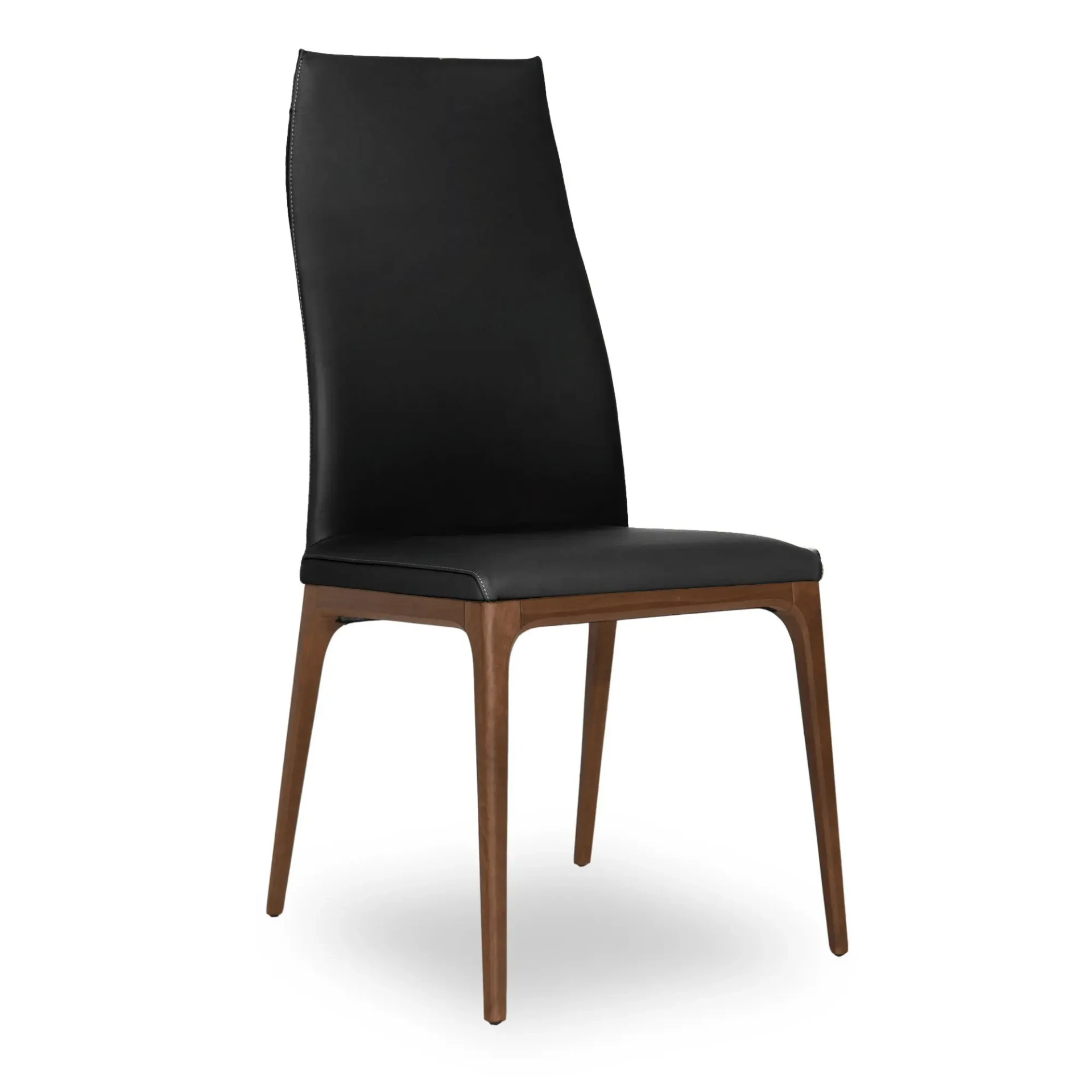 NERO || WALNUT - Cattelan Arcadia High Back Side Chair, Nero Soft Leather 973, Walnut Stained Beech Frame, 3/4 side view