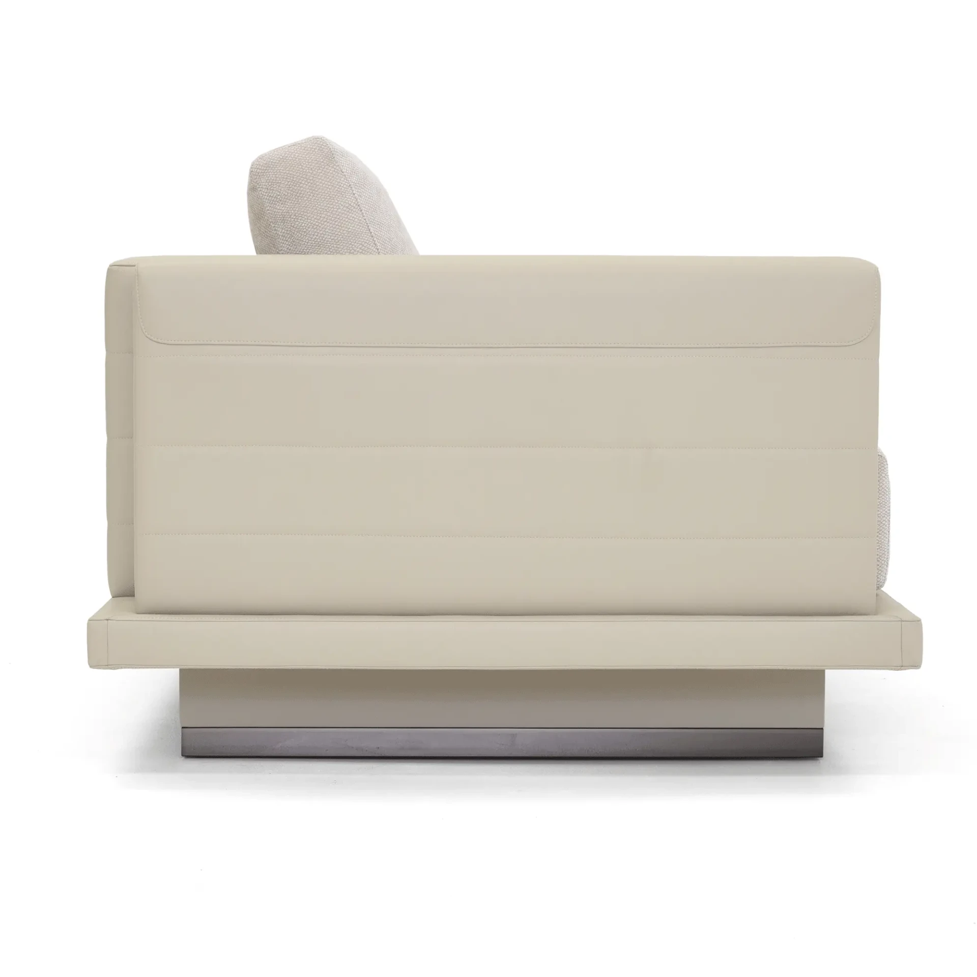 BEIGE - Malerba My Story Lounge Chair, modern beige leather frame and base with beige fabric back, rear view.