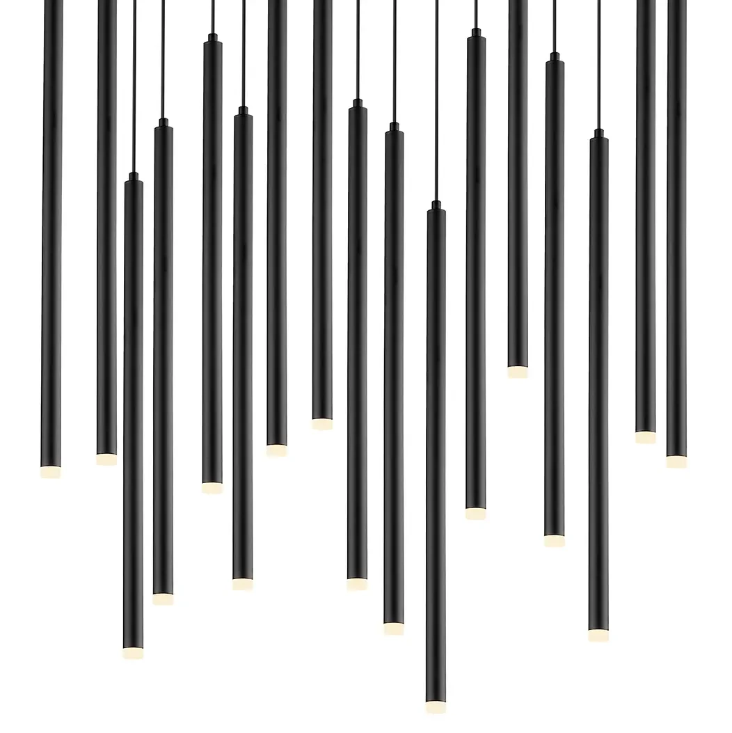 Fontaine Rectangle Suspension light, modern matt black metal multi-pendant chandelier, front view.