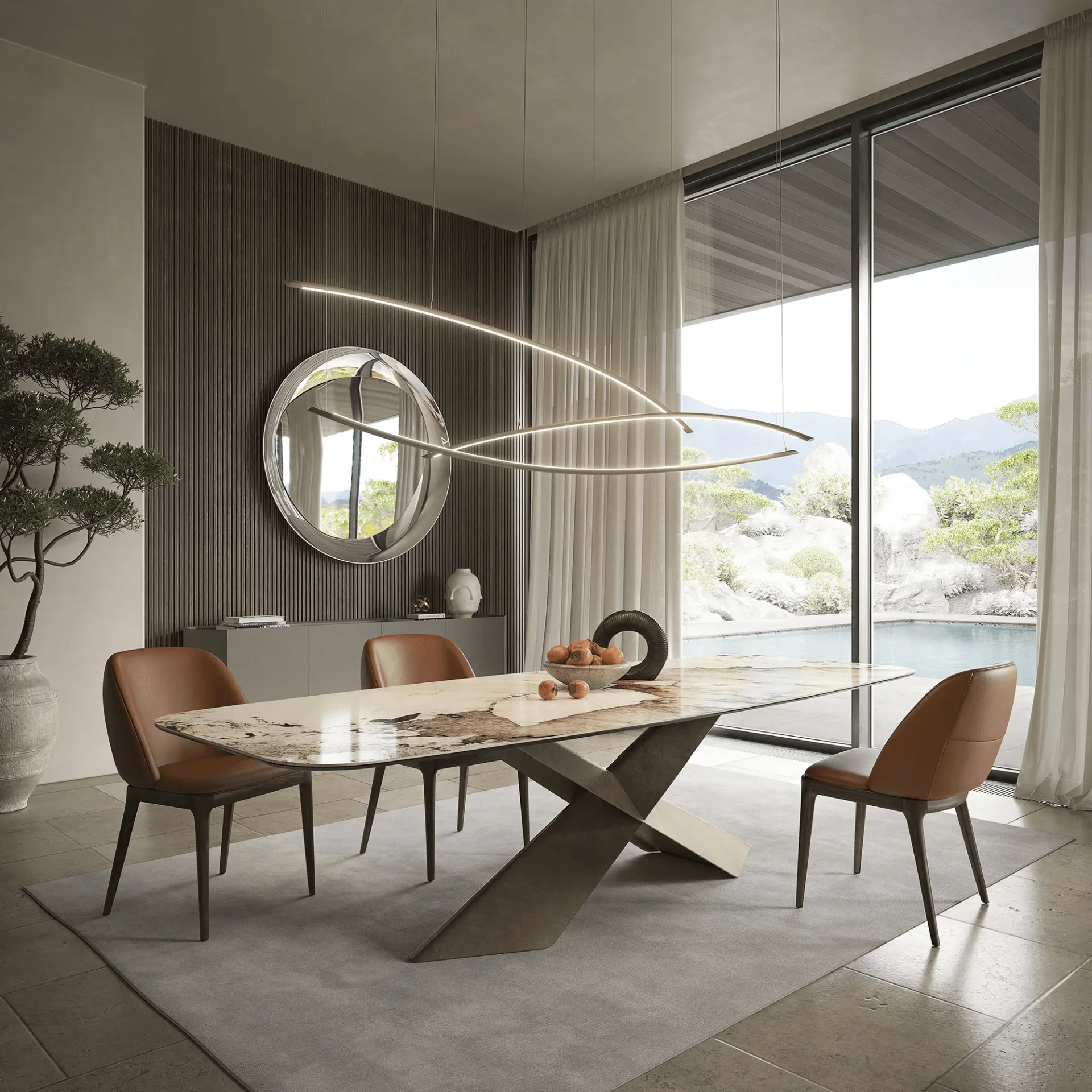 Katana Magnum Ceiling Lamp Shown in a Dining Room Setting