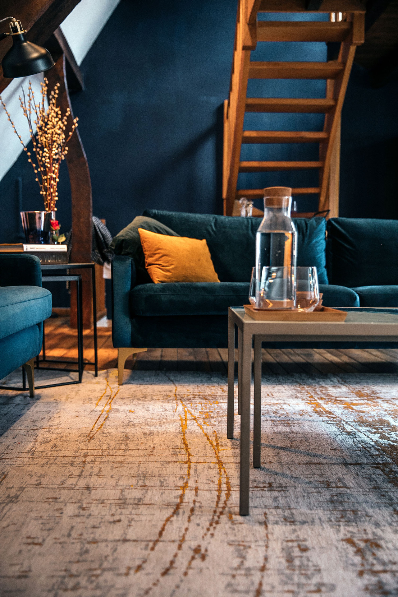 Mad Men Griff Area Rug Shown in a Living Room Setting