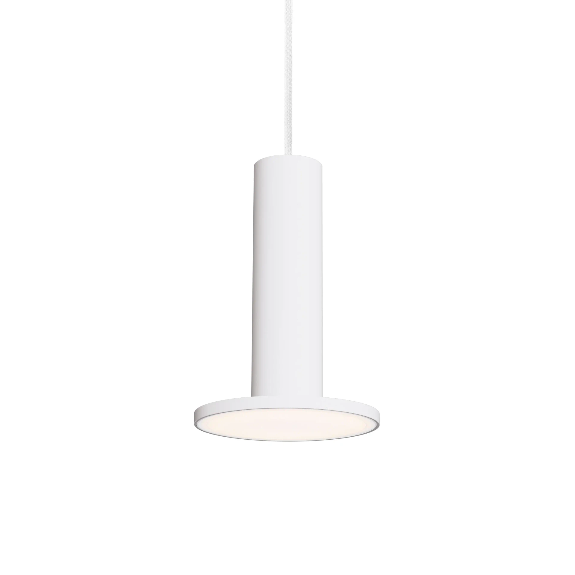 WHITE - Pablo Cielo Plus Pendant, modern white finish, dimmable LED, cylindrical metal design, front view on white background