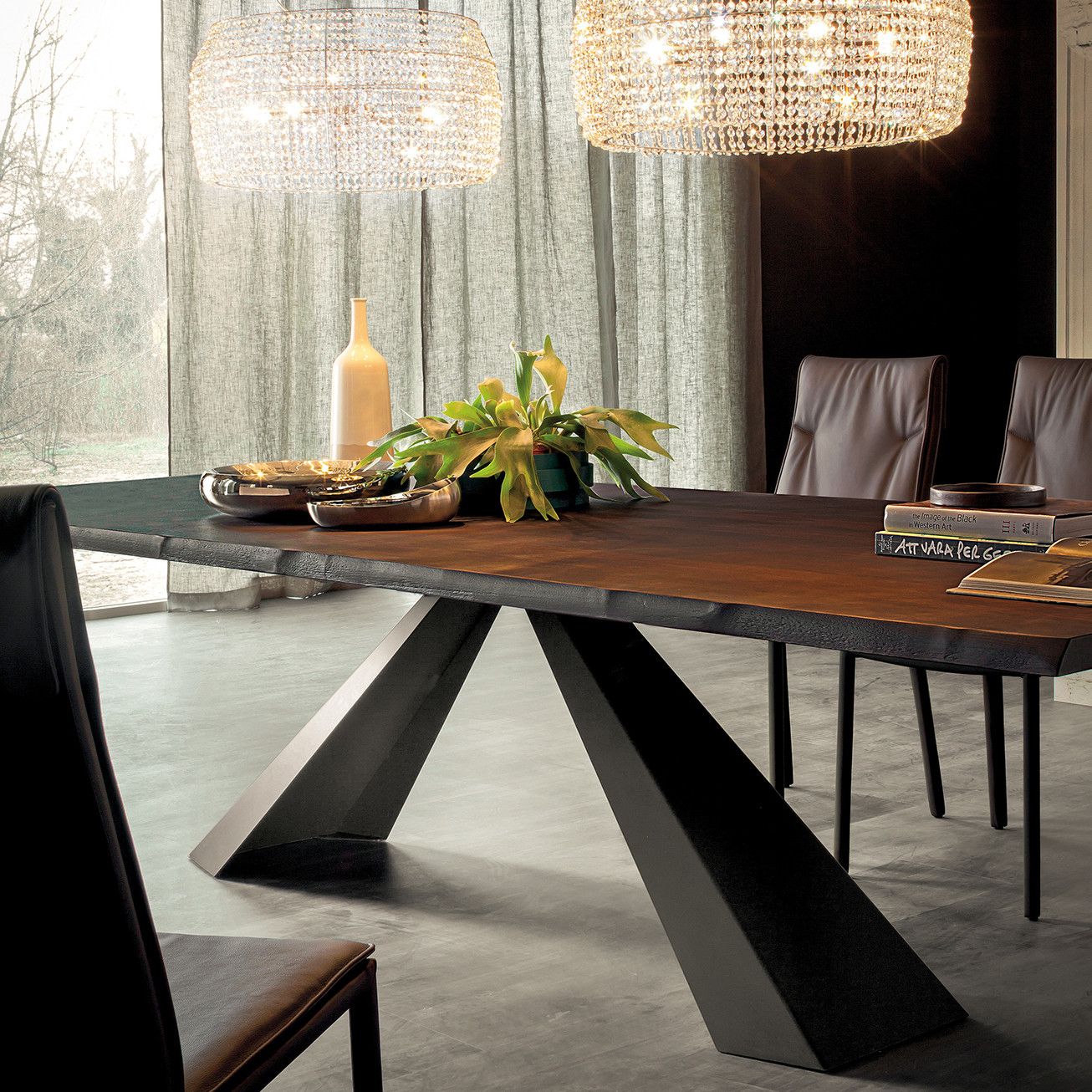Eliot Wood Dining Table - Burnt Oak/Graphite - Cantoni