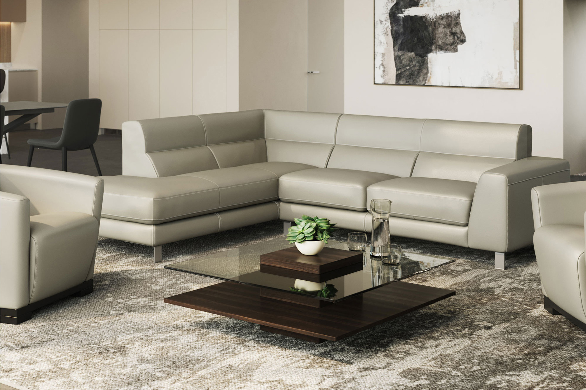 Lucano Sectional - Dove Grey Leather - Cantoni