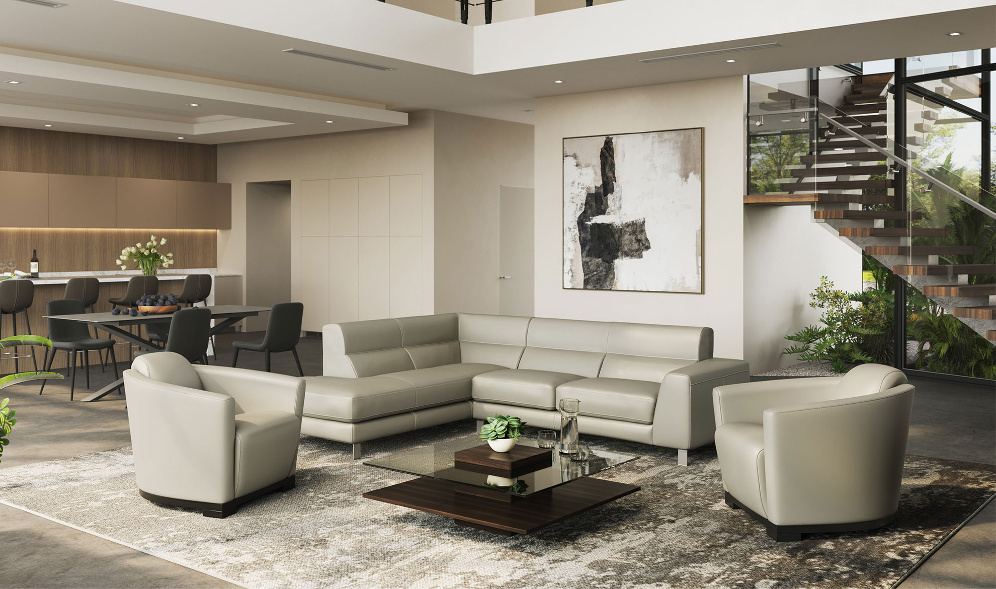 Lucano Sectional - Dove Grey Leather - Cantoni