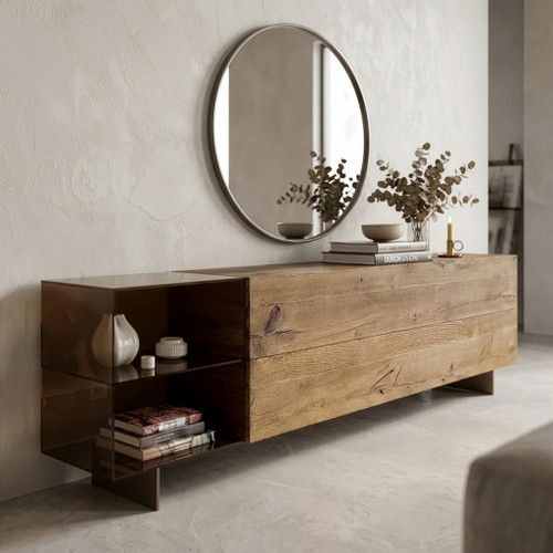 36e8 Glass TV Unit - Natural Wildwood