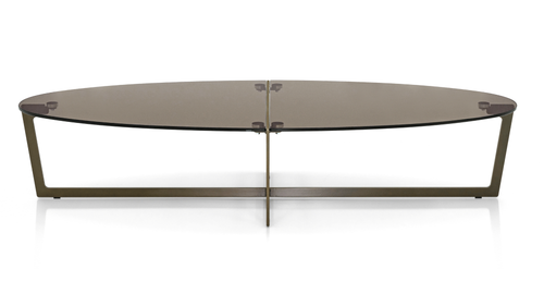BRONZE GLASS/AGED BRASS - Cross Oval Cocktail Table Front View