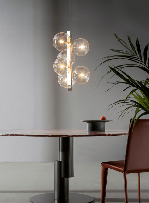 Bon Ton 6 Light Suspension Shown in a Dining Room Setting